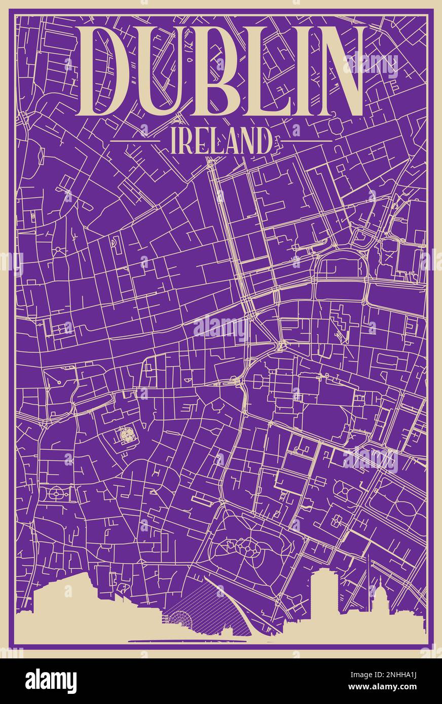 Affiche du réseau routier du centre-ville DE DUBLIN, IRLANDE Illustration de Vecteur