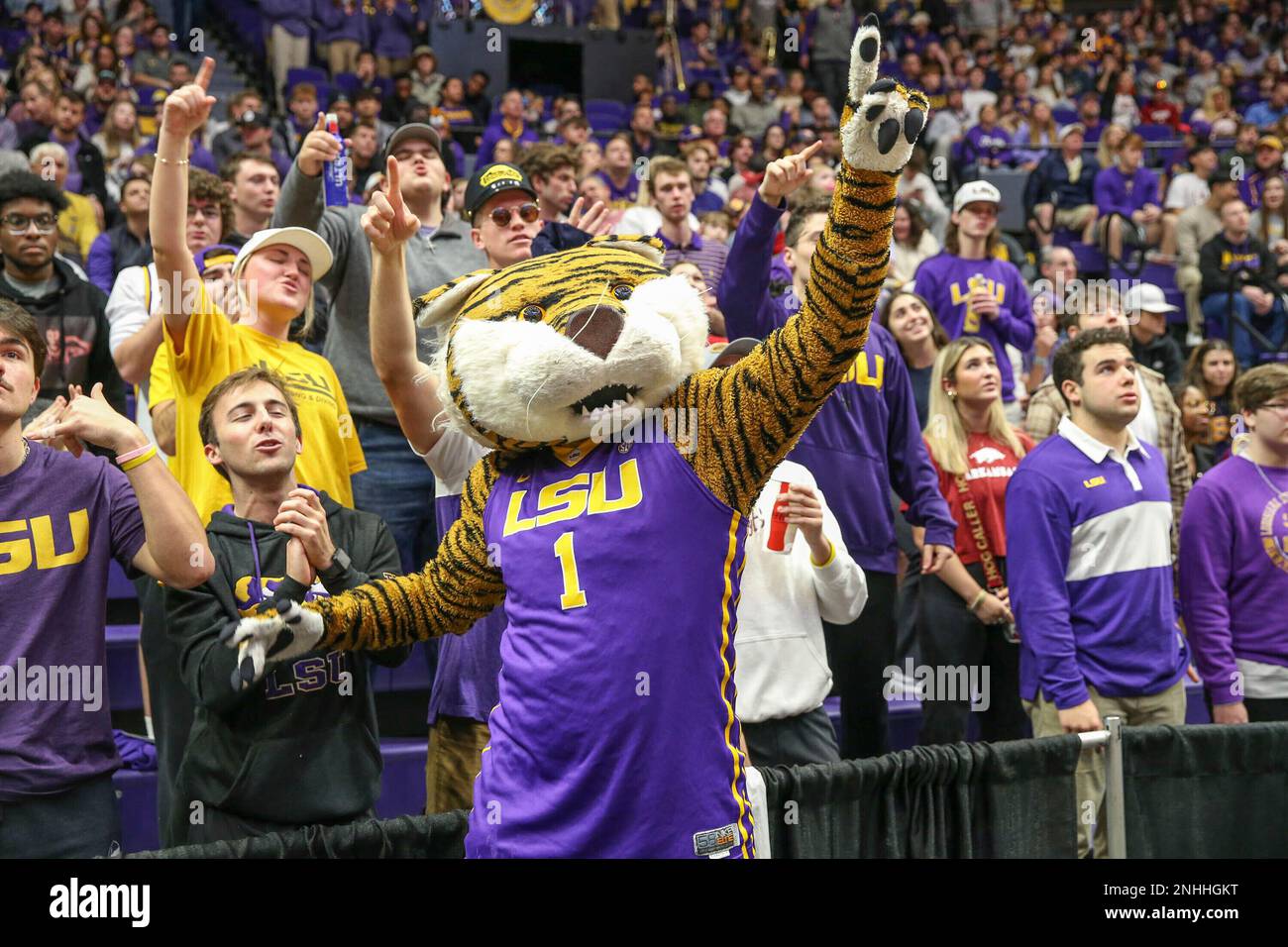December 28, 2022: LSU's mascot Mike the Tiger cheers with the student section prior to NCAA Basketball action between the Arkansas Razorbacks and the LSU Tigers at the Pete Maravich Assembly Center in Baton Rouge, LA. Jonathan Mailhes/CSM (Credit Image: © Jonathan Mailhes/CSM via ZUMA Press Wire) (Cal Sport Media via AP Images) Banque D'Images