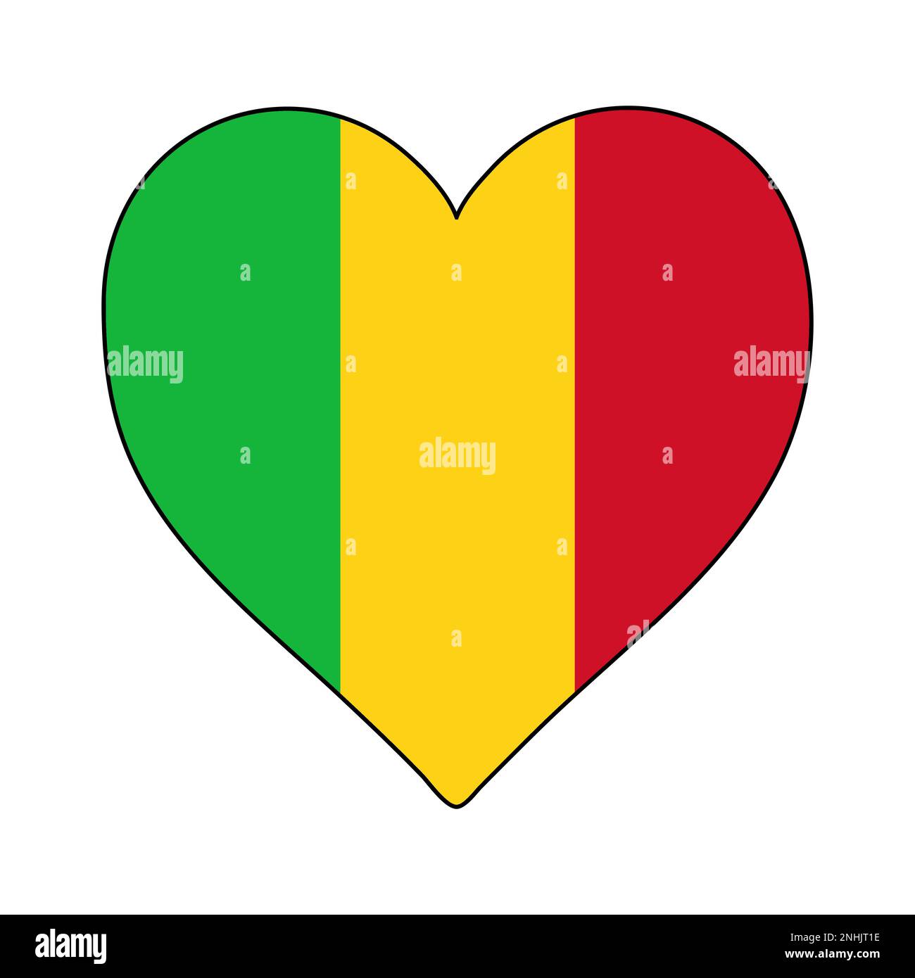 Drapeau de forme de coeur Mali. Amour Mali. Visite Mali. Afrique de l'Ouest. Union africaine. Conception graphique d'illustration vectorielle. Illustration de Vecteur
