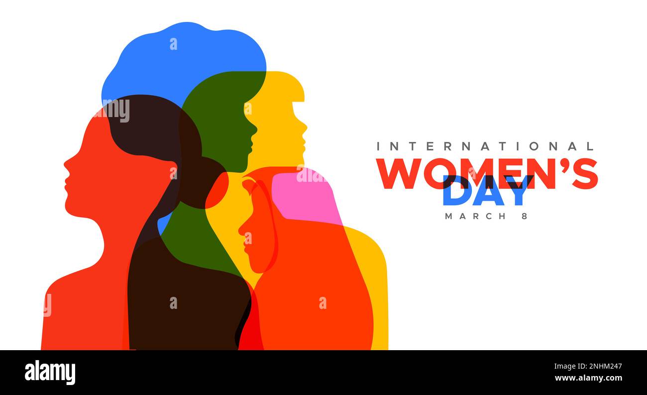 Journée des femmes les différentes personnes profil silhouettes dans des couleurs transparentes sur fond isolé. Visage de femme d'origine ethnique différente dans un style minimaliste Illustration de Vecteur