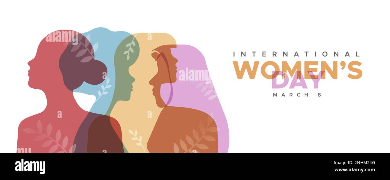 Journée des femmes les différentes personnes profil silhouettes dans des couleurs transparentes sur fond isolé. Visage de femme d'origine ethnique différente dans un style minimaliste Illustration de Vecteur
