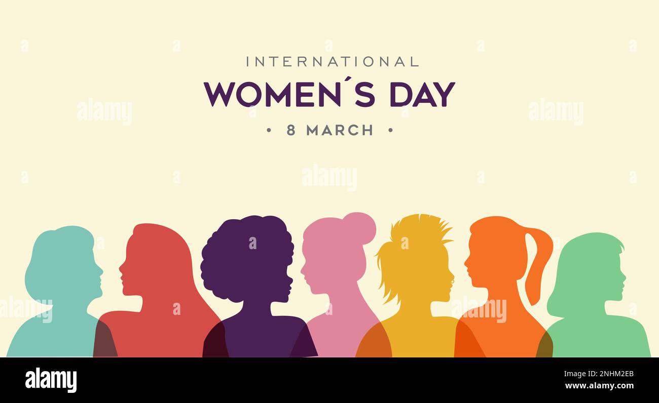 Journée des femmes les différentes personnes profil silhouettes dans des couleurs transparentes sur fond isolé. Différentes faces ethniques dans un design minimaliste pour f Illustration de Vecteur