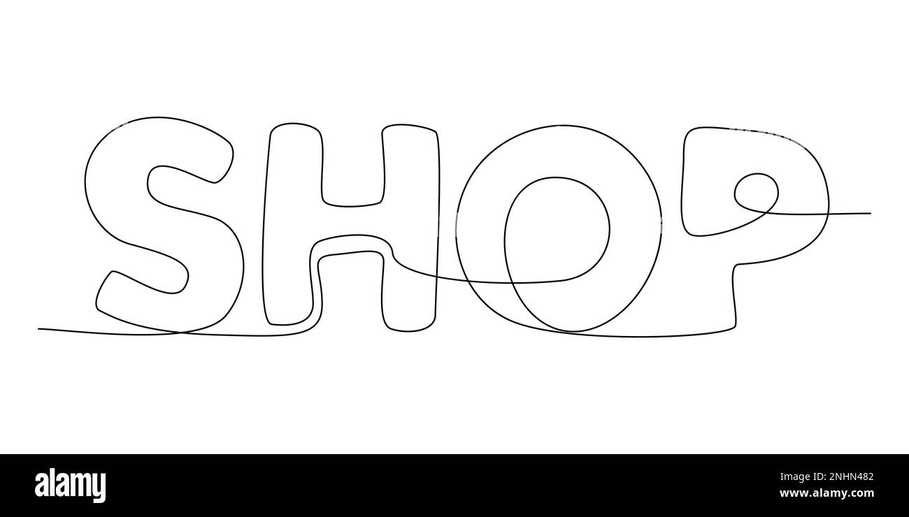 Une ligne continue de mot Shop. Concept de vecteur d'illustration à trait fin. Dessin de contour idées créatives. Illustration de Vecteur
