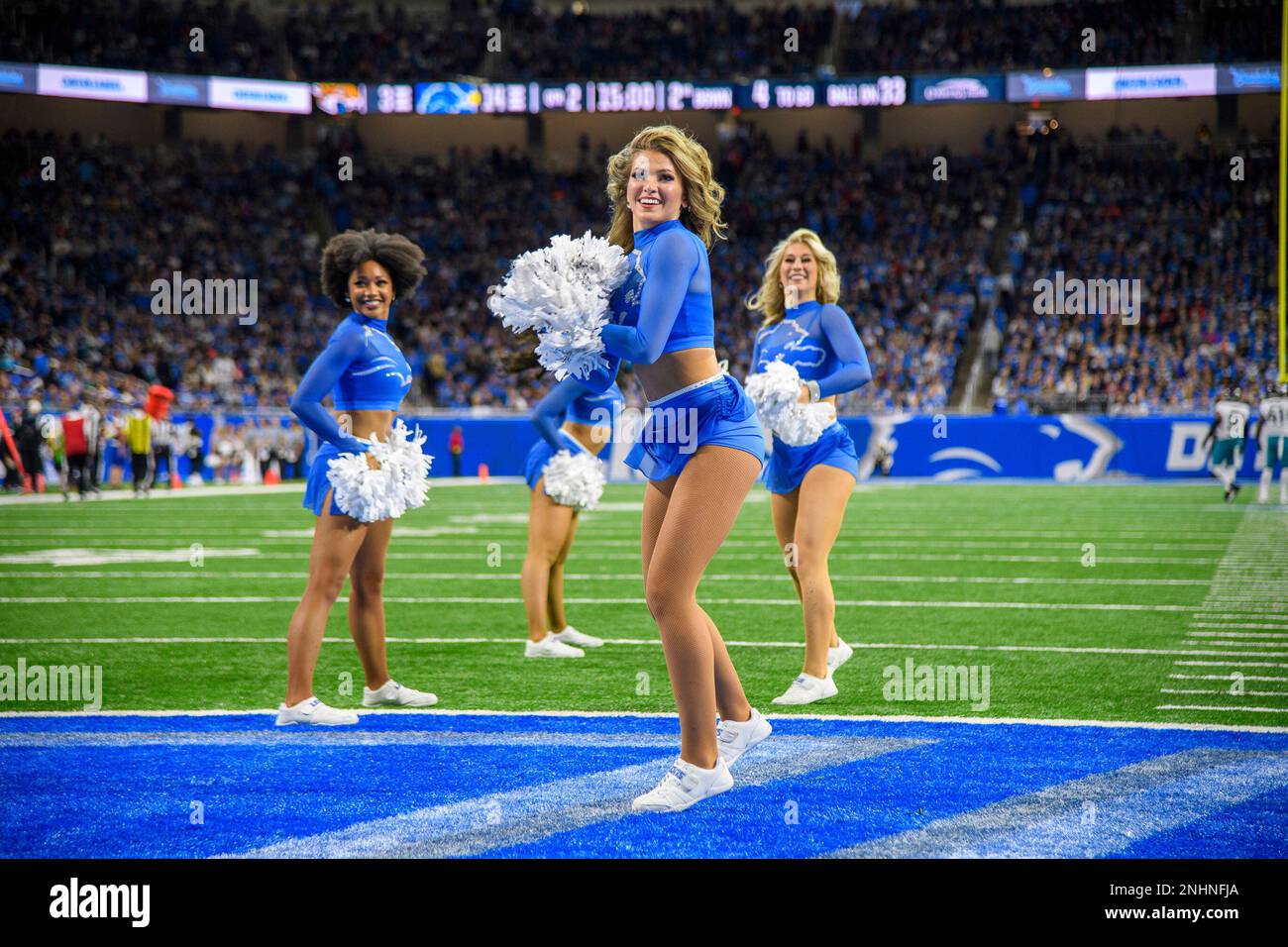 DETROIT, MI - DECEMBER 04: The Detroit Lions Cheerleaders perform during to  the Detroit Lions versus the Jacksonville Jaguars game on Sunday December 4,  2022 at Ford Field in Detroit, MI. (Photo