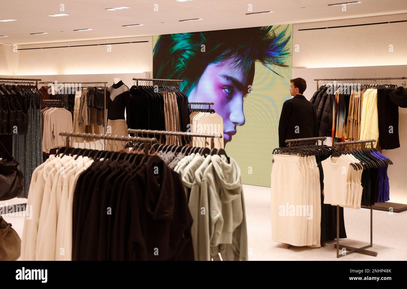 Clothing displayed in a Zara megastore at the Boulevard Austria de Valencia on December 2 2022 in Valencia Valencia Spain The concept of this megastore replicates the model of other megastores recentl...