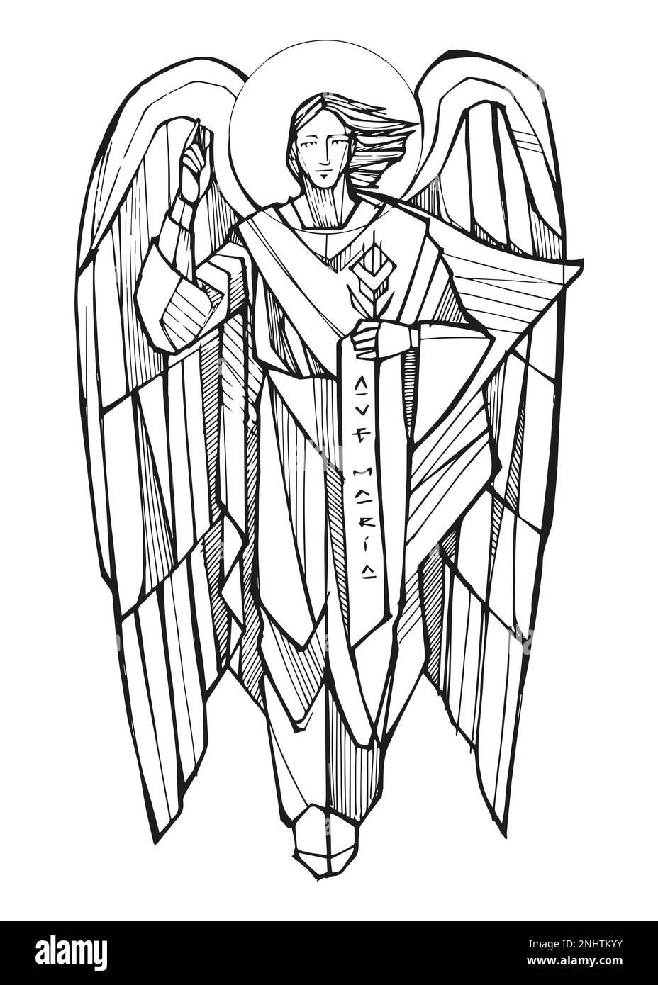 Illustration vectorielle ou dessin de l'Archange Saint Gabriel dessiné à la main Banque D'Images Illustration vectorielle ou dessin de l'Archange Saint Gabriel dessiné à la main Banque D'Images
