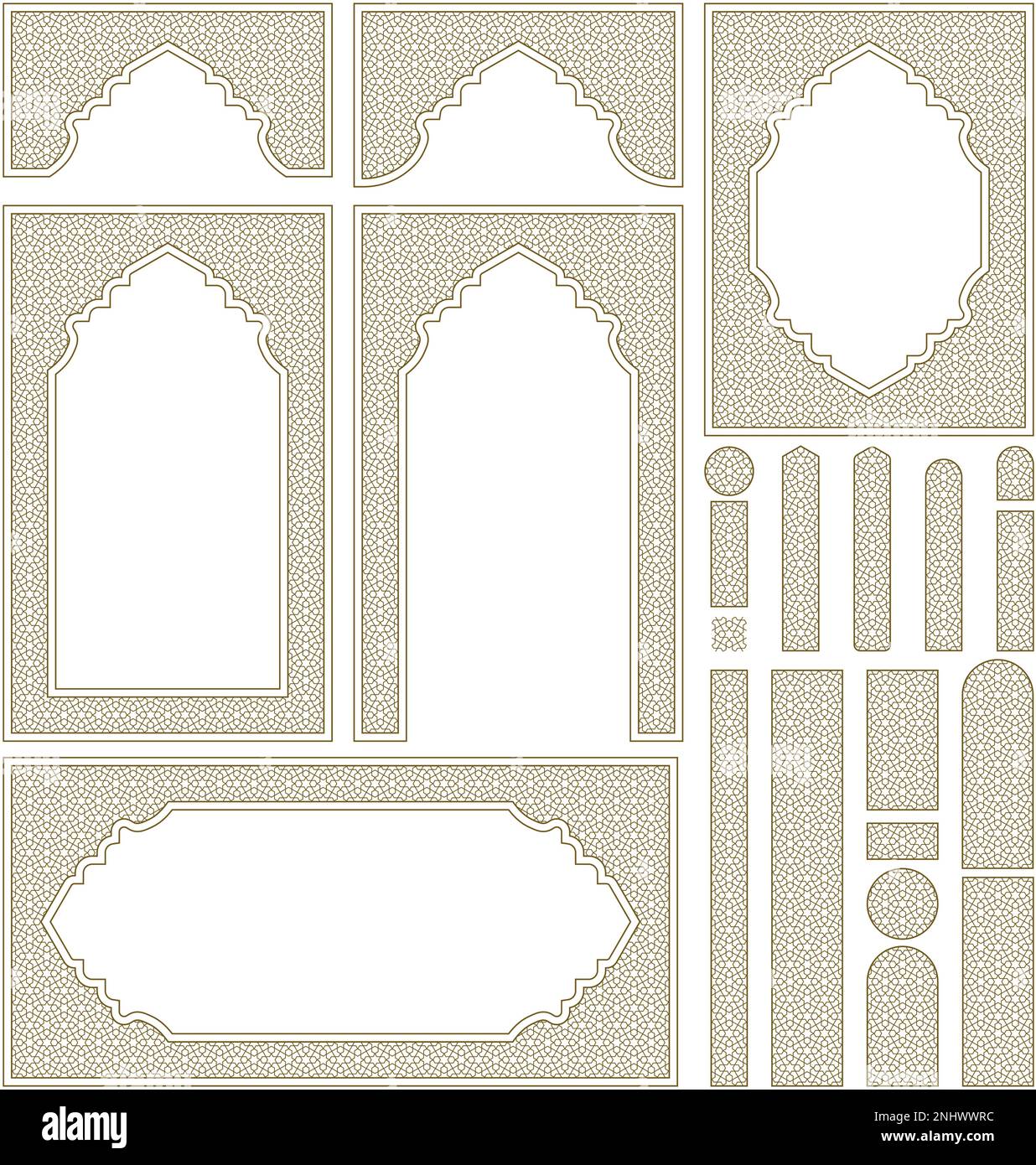 Arches, cadres et éléments de conception supplémentaires. Décoration géométrique arabe. Couleur marron. Illustration de Vecteur