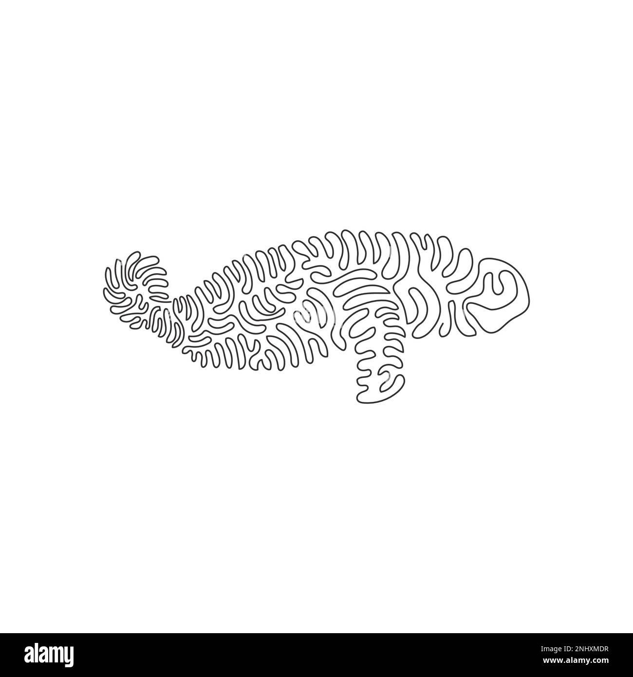 Courbe continue un dessin de ligne de la queue de lamantin est en forme de palette. Illustration vectorielle modifiable à une seule ligne d'un grand lamantin aquatique lent Illustration de Vecteur