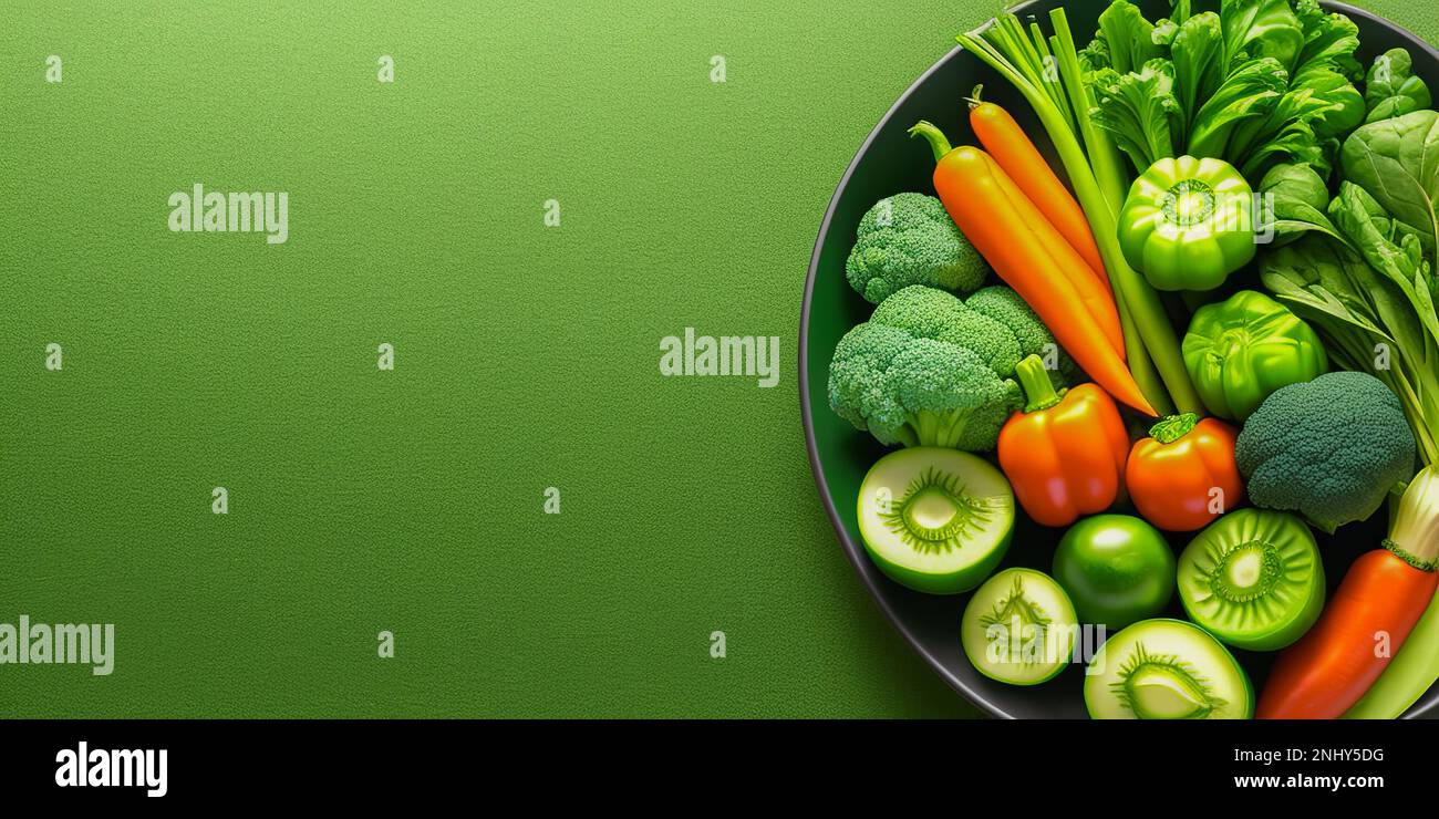 aliments sains verts et rouges. plat rond avec légumes. Les légumes et la nourriture feuillue de fond que la saine alimentation concept de jardin frais produit biologique Banque D'Images