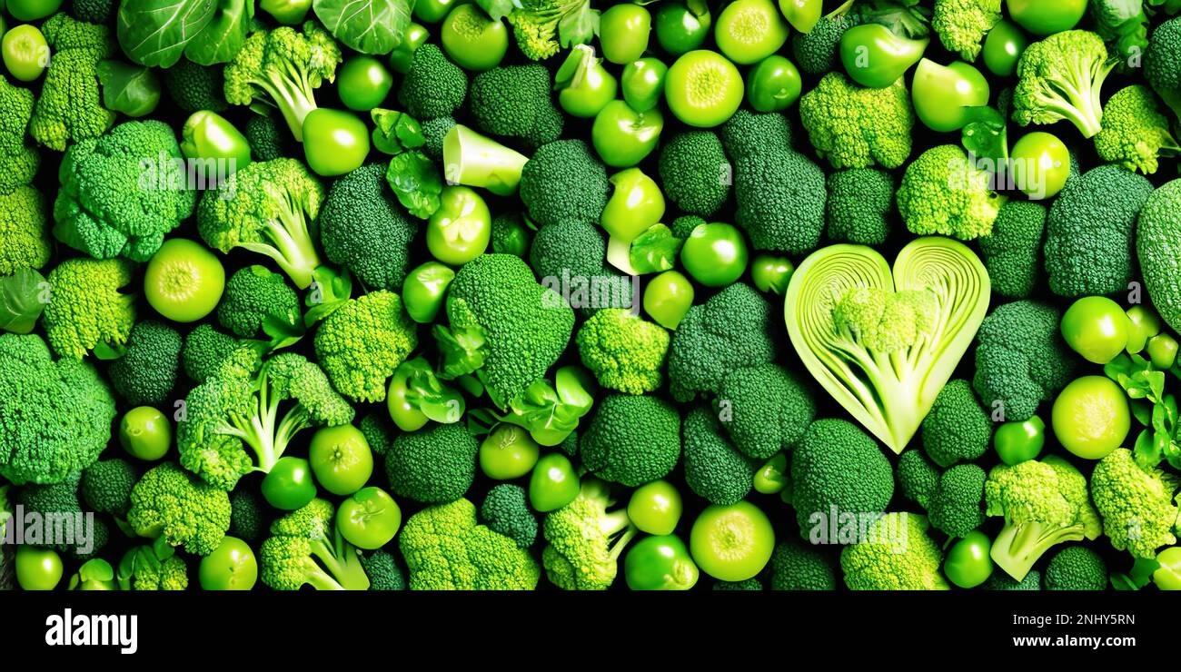 Forme de coeur vert par les légumes. Légumes verts et arrière-plan de la nourriture feuillue comme concept de saine alimentation de produits frais de jardin cultivés de façon organique comme sym Banque D'Images