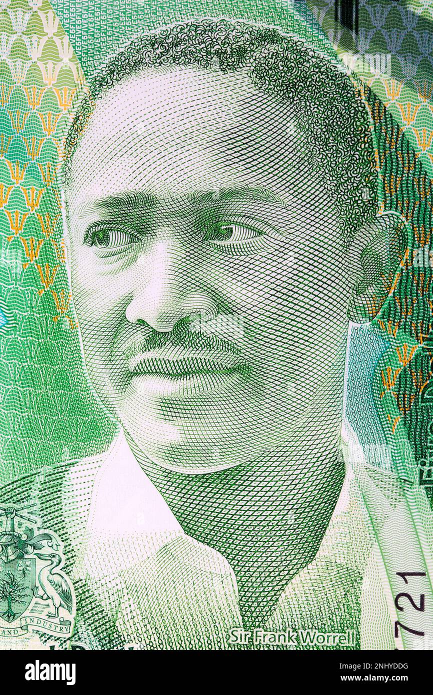 Frank Worrell un portrait de l'argent barbadien - 5 dollars Banque D'Images