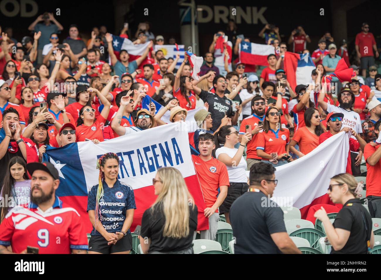 Auckland, Nouvelle-Zélande. 22nd févr. 2023. Les fans ont pu assister au match de la coupe du monde des femmes FIFA 2023 entre le Chili et Haïti, qui s'est tenu au stade North Harbour. Note finale Haïti 2:1 Chili. (Photo par Luis Veniegra/SOPA Images/Sipa USA) crédit: SIPA USA/Alay Live News Banque D'Images