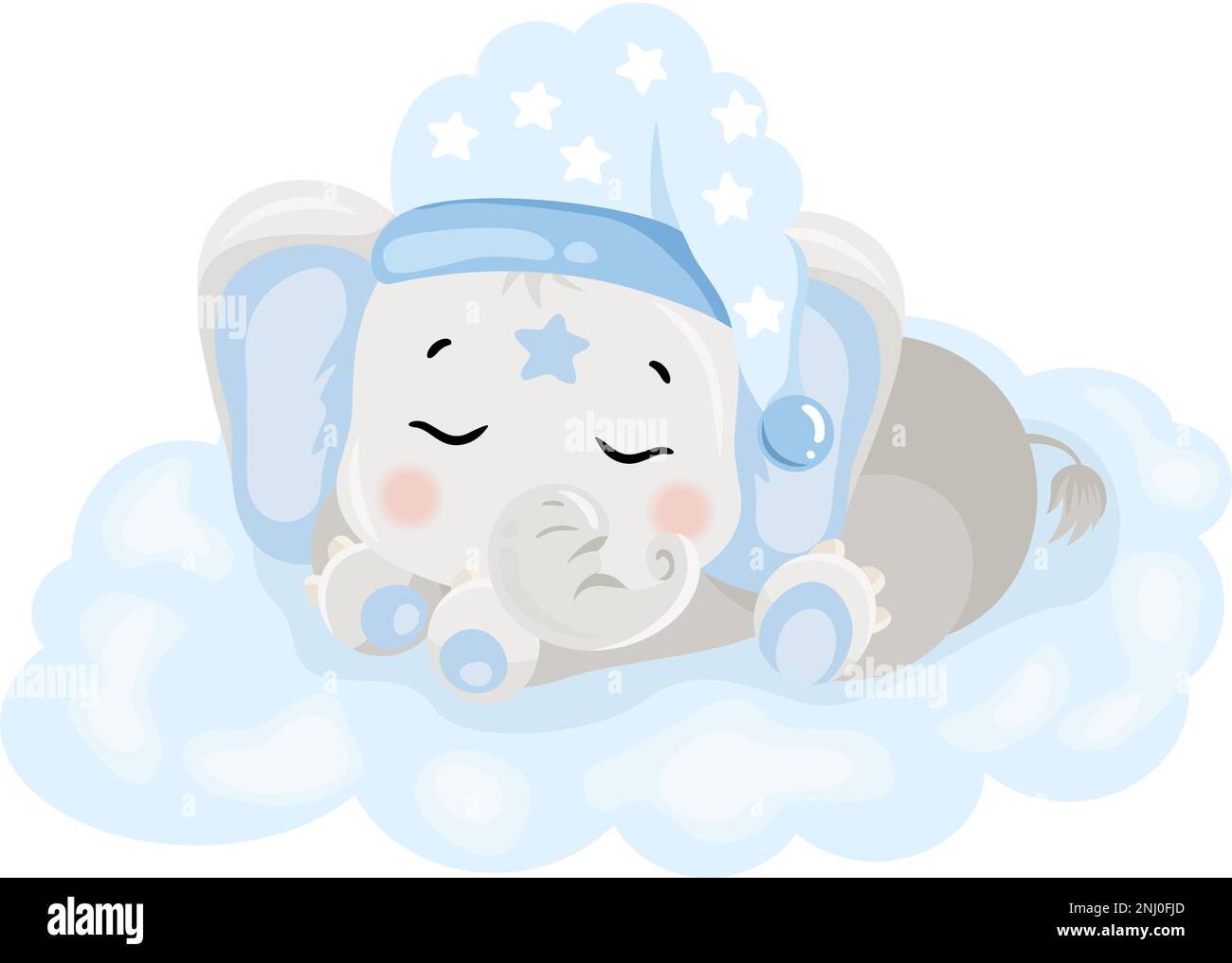 Joli bébé bleu éléphant dormir sur le nuage Banque D'Images