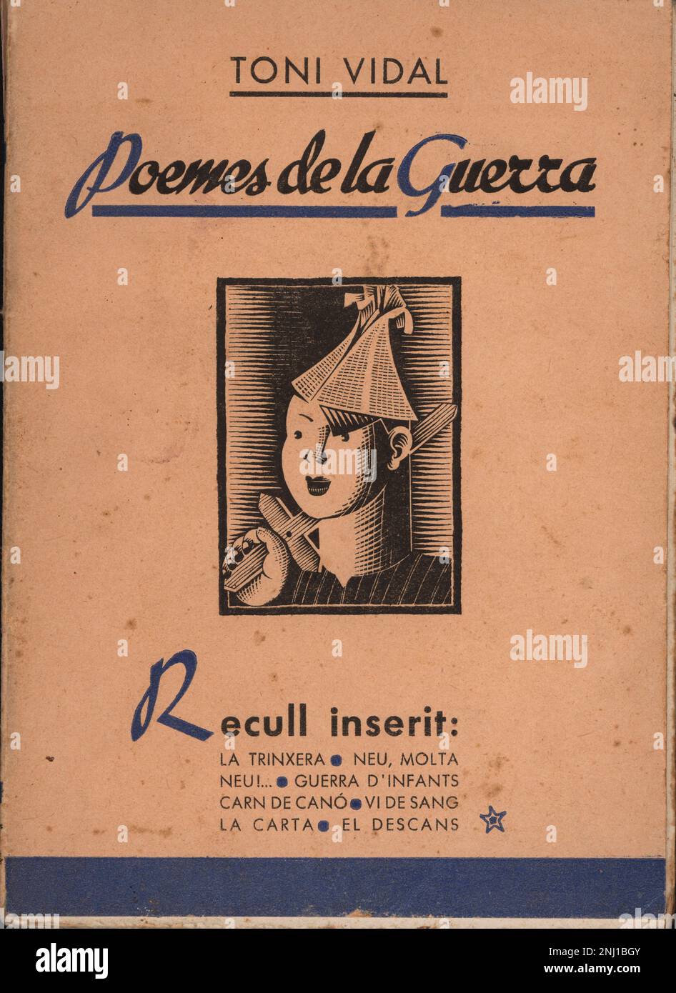 Espagne. Catalogne. Guerra civil (1936-1939). Portada del libro Poemes de la guerra, de Toni Vidal Torruella (1909-1946), poeta catalán. Año 1938. Banque D'Images