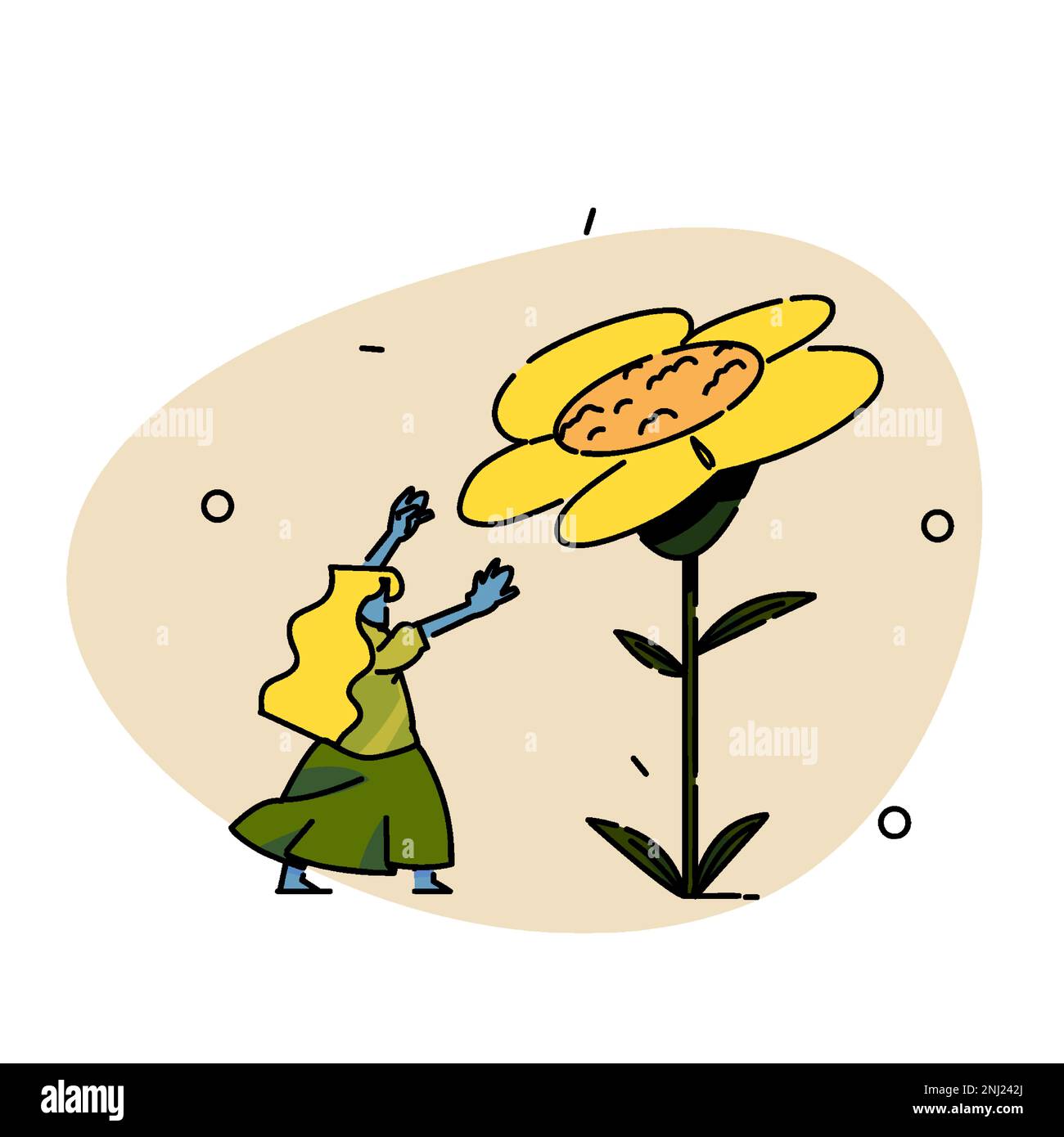Une femme qui se présente pour une illustration de tournesol. Illustration de Vecteur