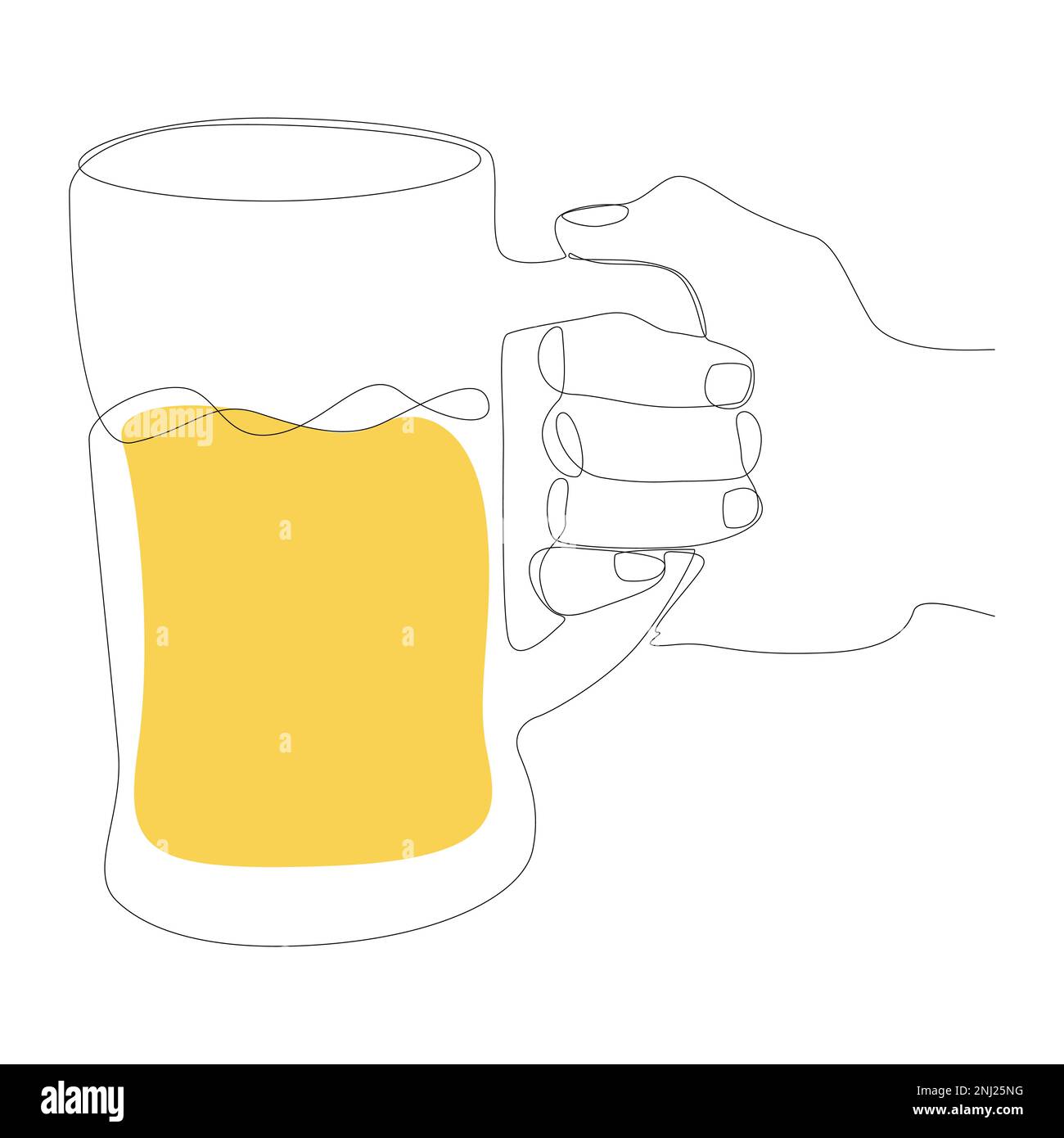 Une main continue avec de la bière. Concept de vecteur d'illustration à trait fin. Dessin de contour idées créatives. Illustration de Vecteur