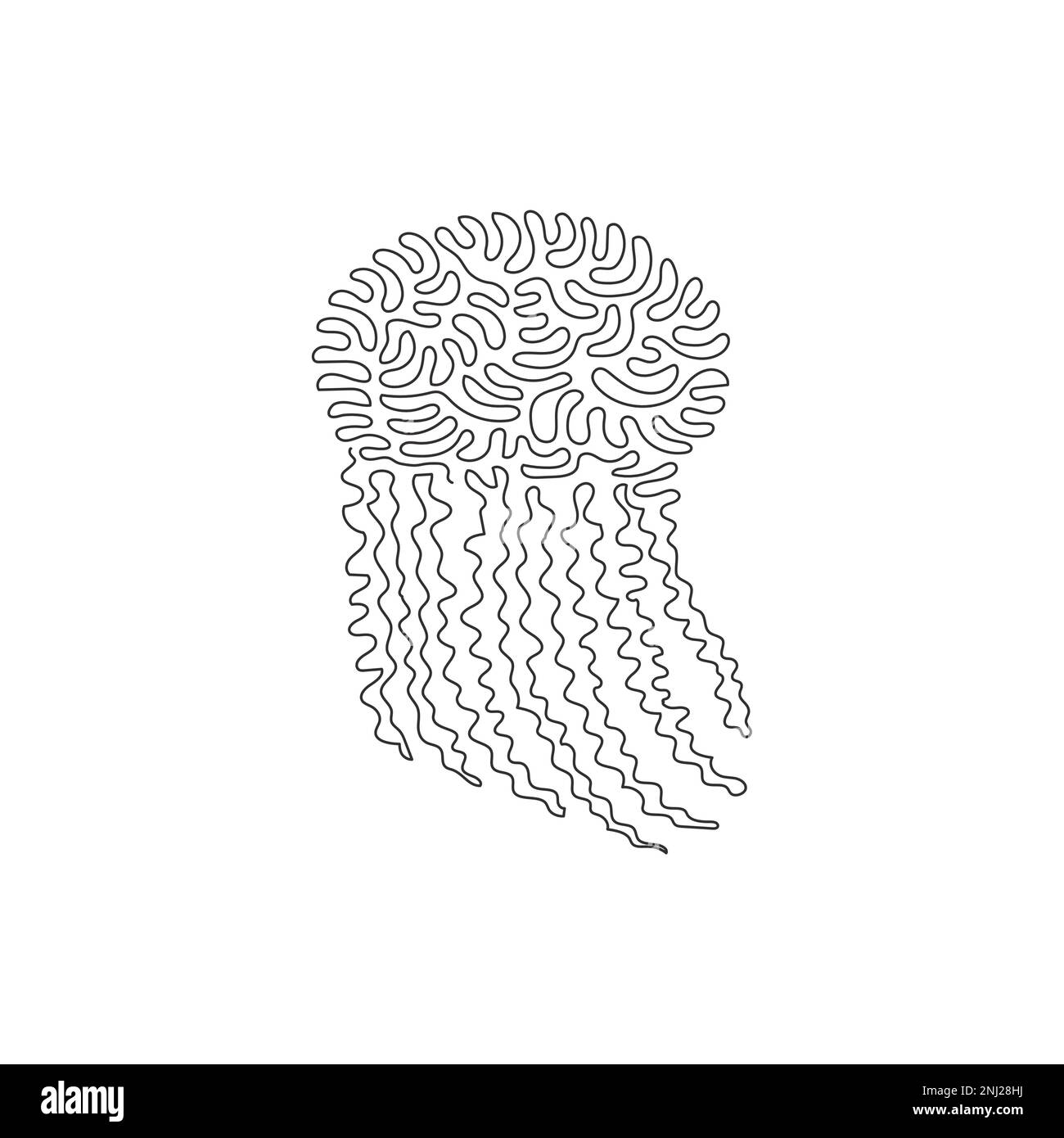 Courbe continue un dessin de ligne de l'adorable art abstrait jellyfish Illustration vectorielle de trait simple et modifiable de méduses exotiques pour le logo Illustration de Vecteur