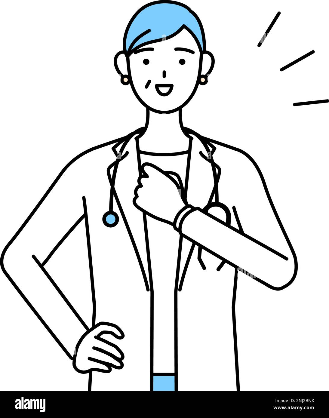 femme médecin avec couche blanche, dessin de ligne simple Illustration de Vecteur