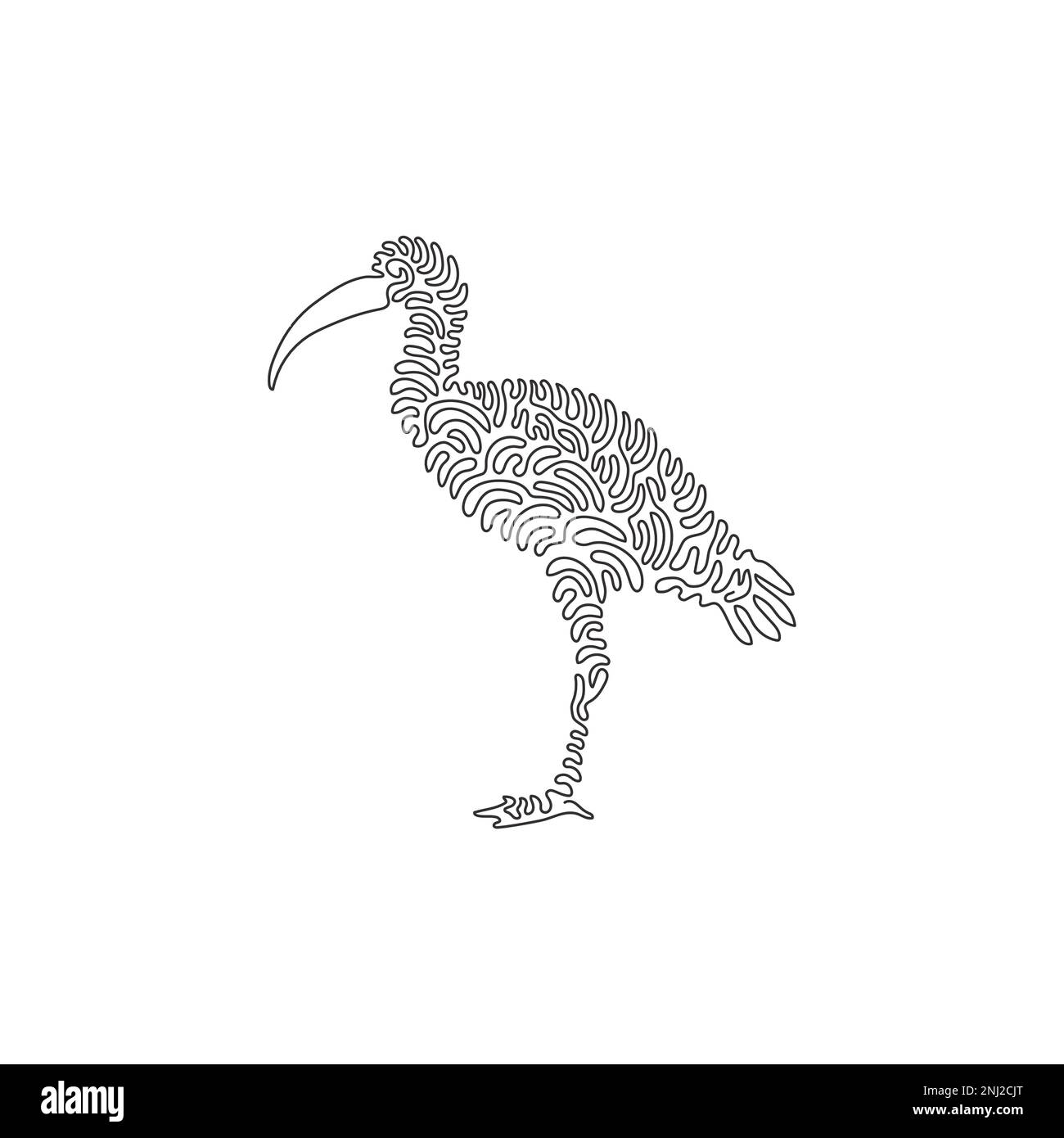 Un seul dessin d'une ligne d'ibises avec de longs, courbés vers le bas de l'art abstrait Dessin en ligne continue dessin vectoriel illustration de mignons ibouis Illustration de Vecteur
