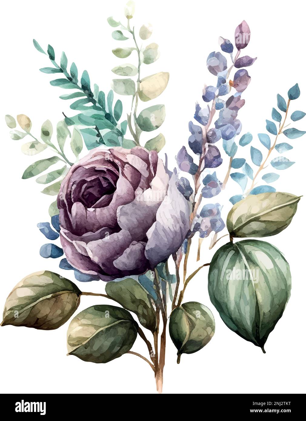 Rose poussiéreux et crème rose, pivoine, fleur d'hortensia, bouquet de mariage de guirlande vectorielle. Eucalyptus, verdure.style d'aquarelle florale pastel.bouquet de printemps Illustration de Vecteur