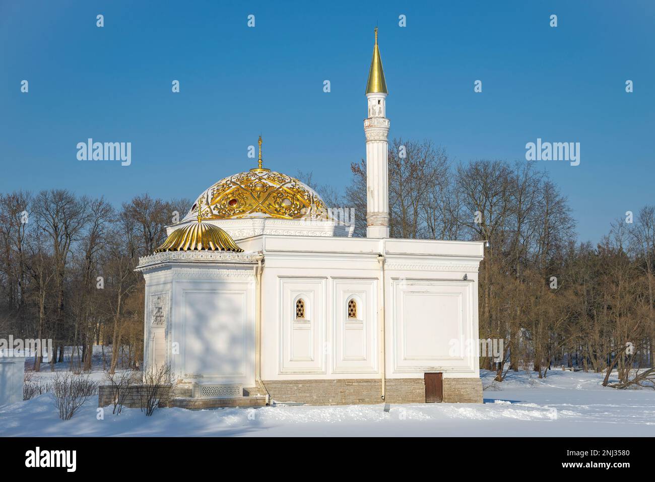 POUCHKINE, RUSSIE - 21 FÉVRIER 2023 : gros plan du pavillon du bain turc. Tsarskoye Selo (Pouchkine), Russie Banque D'Images