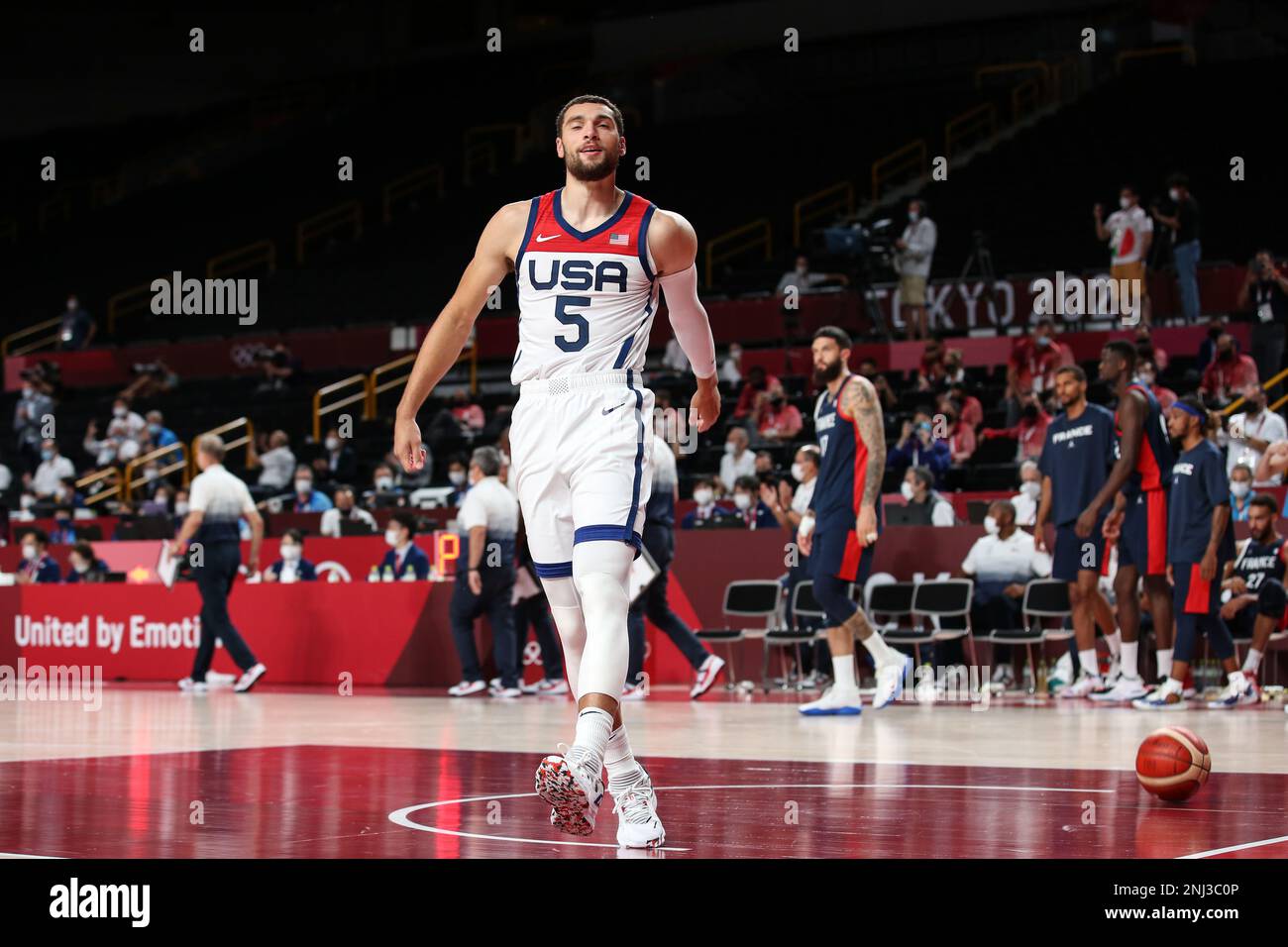 7 AOÛT 2021 : Zach Lavine réagit alors que les États-Unis remportent la médaille d'or du basket-ball masculin aux Jeux Olympiques de Tokyo 2020 (photo de Mickael Chavet/RX) Banque D'Images