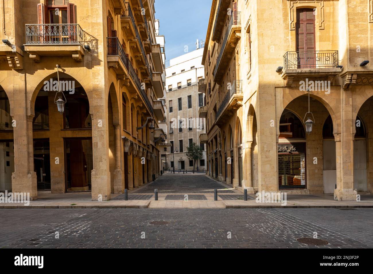 Vue sur la place Nijmeh à Beyrouth. Architecture traditionnelle dans la vieille ville de Beyrouth. Liban. Banque D'Images