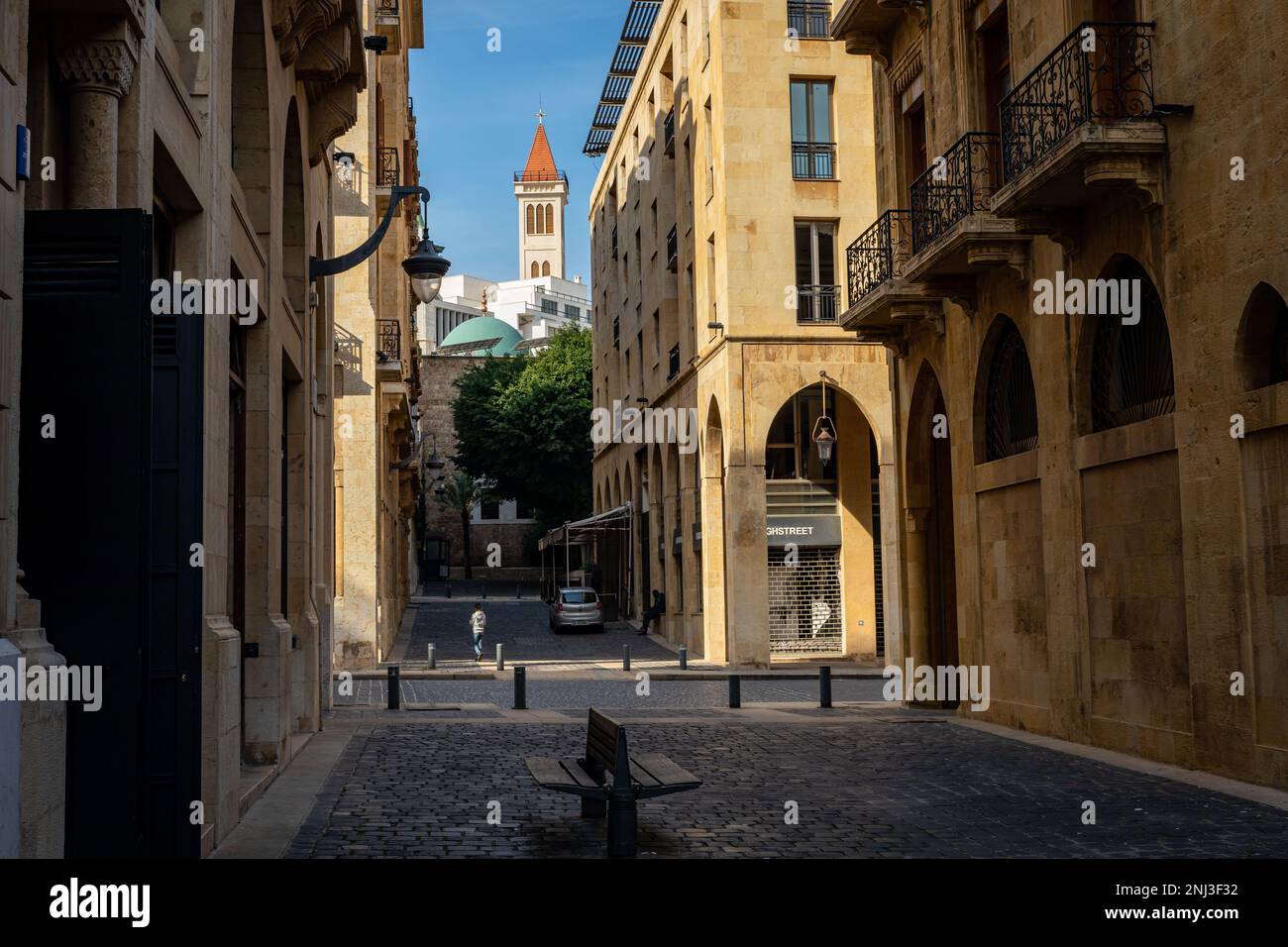 Vue sur la place Nijmeh à Beyrouth. Architecture traditionnelle dans la vieille ville de Beyrouth. Liban. Banque D'Images