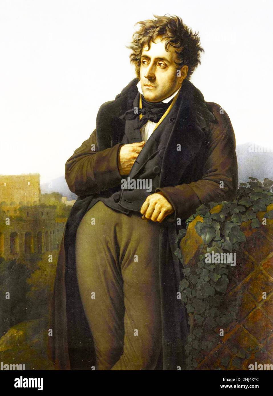 FRANÇOIS-RENÉ de CHATEAUBRIAND (1768-1848) politicien, diplomate et écrivain français. Le portrait vers 1810 lui montrant méditer sur les ruines de Rome. Banque D'Images