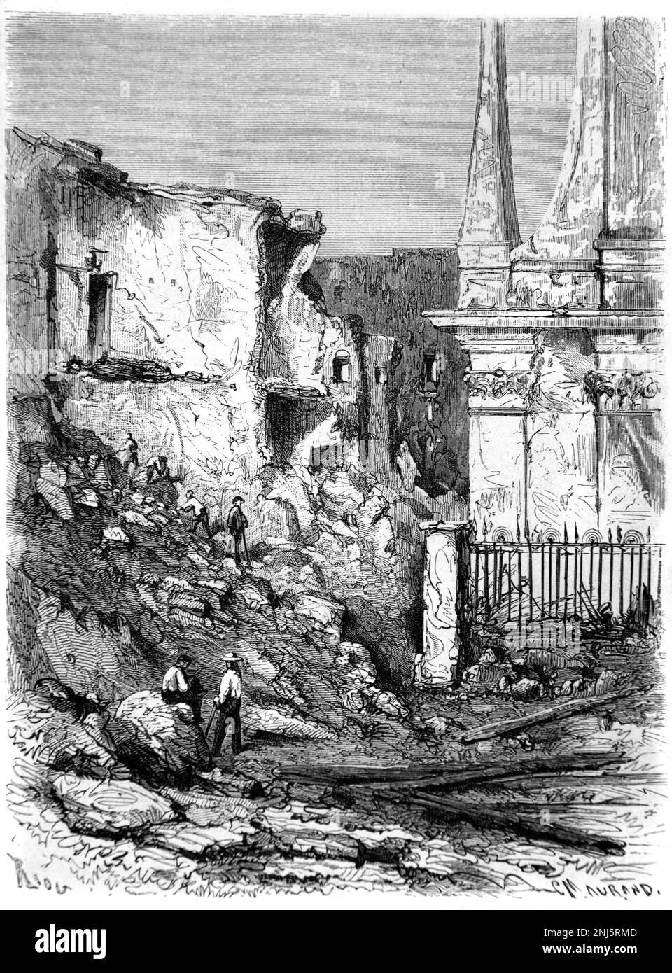 Ruines de Torre del Greco Naples, suite à l'éruption volcanique du Vésuve 8 décembre 1861. Gravure ancienne ou illustration 1862 Banque D'Images