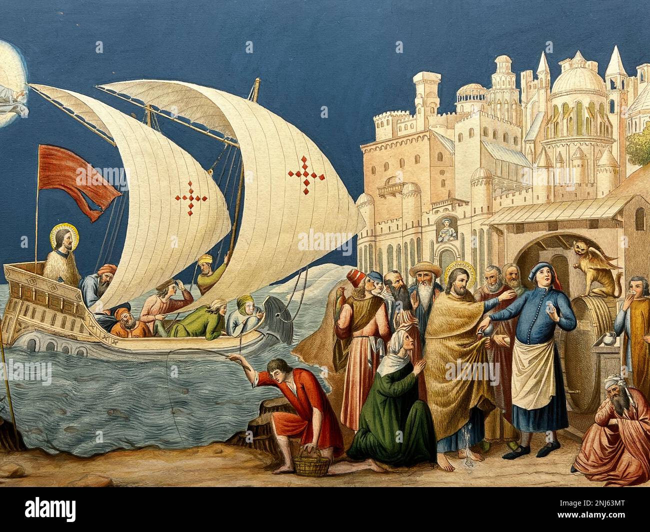 Une vue de Ritorno e Miracolo di S Ranieri (Retour et miracles de S Ranieri, une gravure de Carlo Lasinio exposée à Campo Santo, Pise Italie Banque D'Images Une vue de Ritorno e Miracolo di S Ranieri (Retour et miracles de S Ranieri, une gravure de Carlo Lasinio exposée à Campo Santo, Pise Italie Banque D'Images