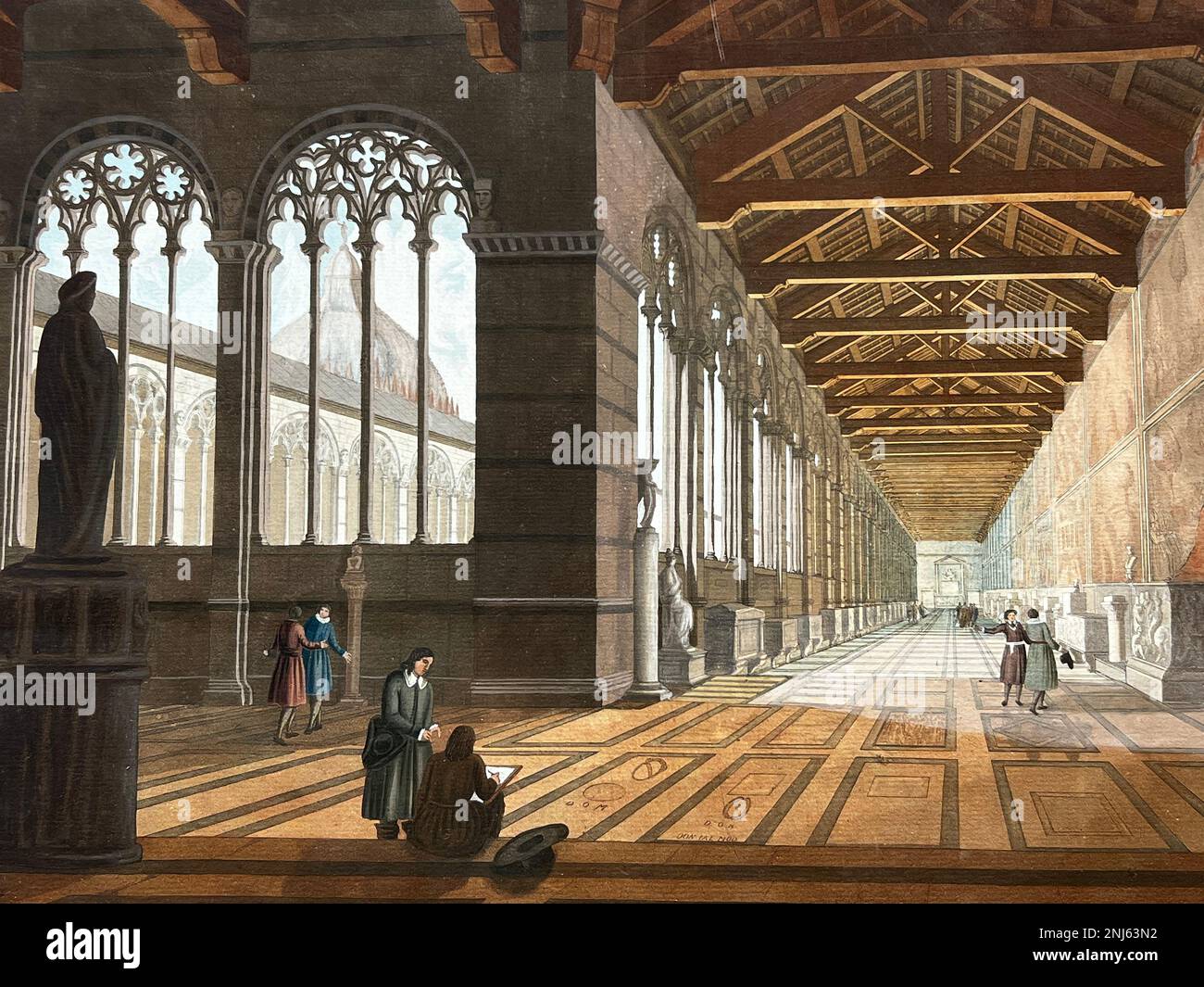 Une vue de Veduta dell'Interno del Camposanto, une gravure datant de 19th ans de Carlo Lasinio représentant l'intérieur de Campo Santo à Pise, en Italie Banque D'Images