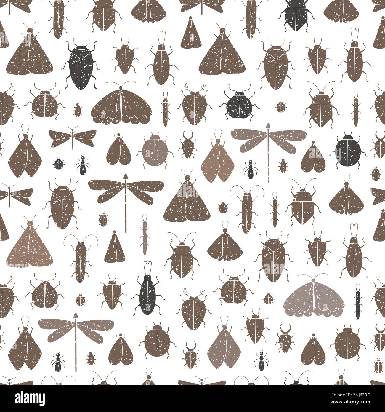 Motif vectoriel sans couture avec illustrations d'insectes gringeux. Illustration de Vecteur