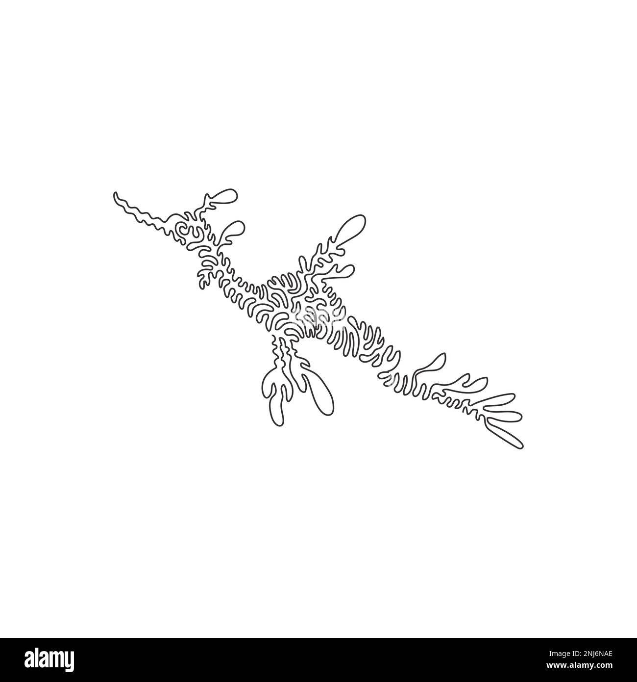 Dessin d'une ligne curly unique d'art abstrait seadragon élégant Dessin en ligne continue dessin vectoriel illustration de l'algue flottante camouflée Illustration de Vecteur