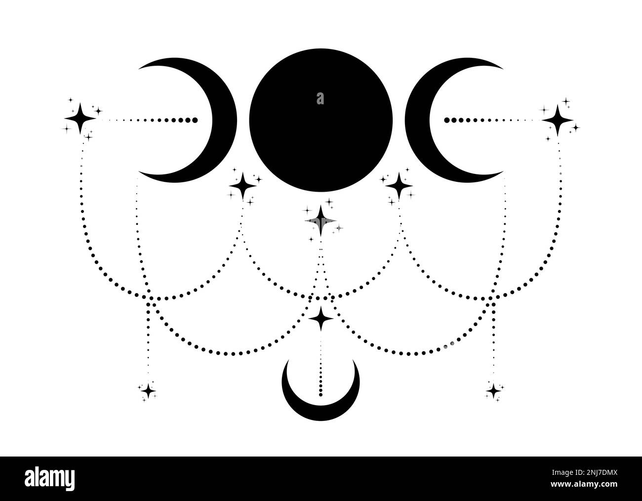 Triple Lune religieuse wiccan signe. Logo Wicca symbole néopaganisme, style boho celtique, tatouage icône Déesse, Déesse de la Lune, Crescent Illustration de Vecteur