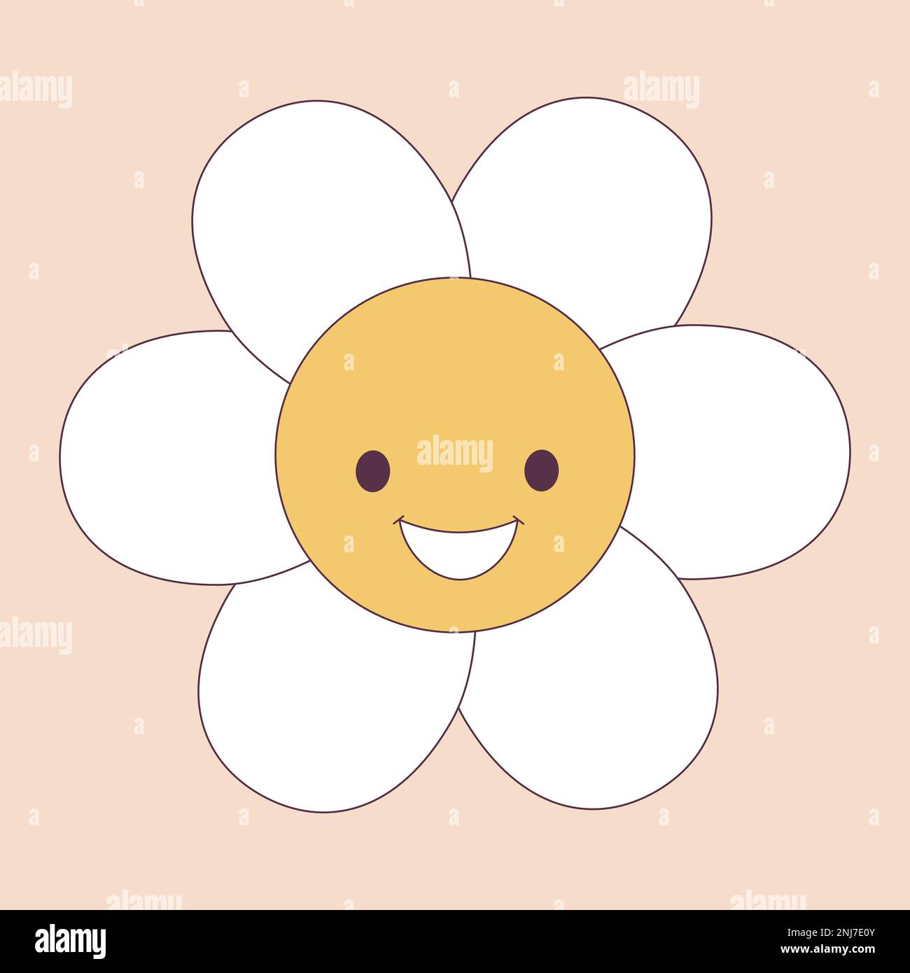 Rétro 70s Groovy hippie sticker fleur de pâquerette. Élément de dessin animé psychédélique - illustration funky dans le style hippy vintage. Illustration vectorielle plate pour Illustration de Vecteur