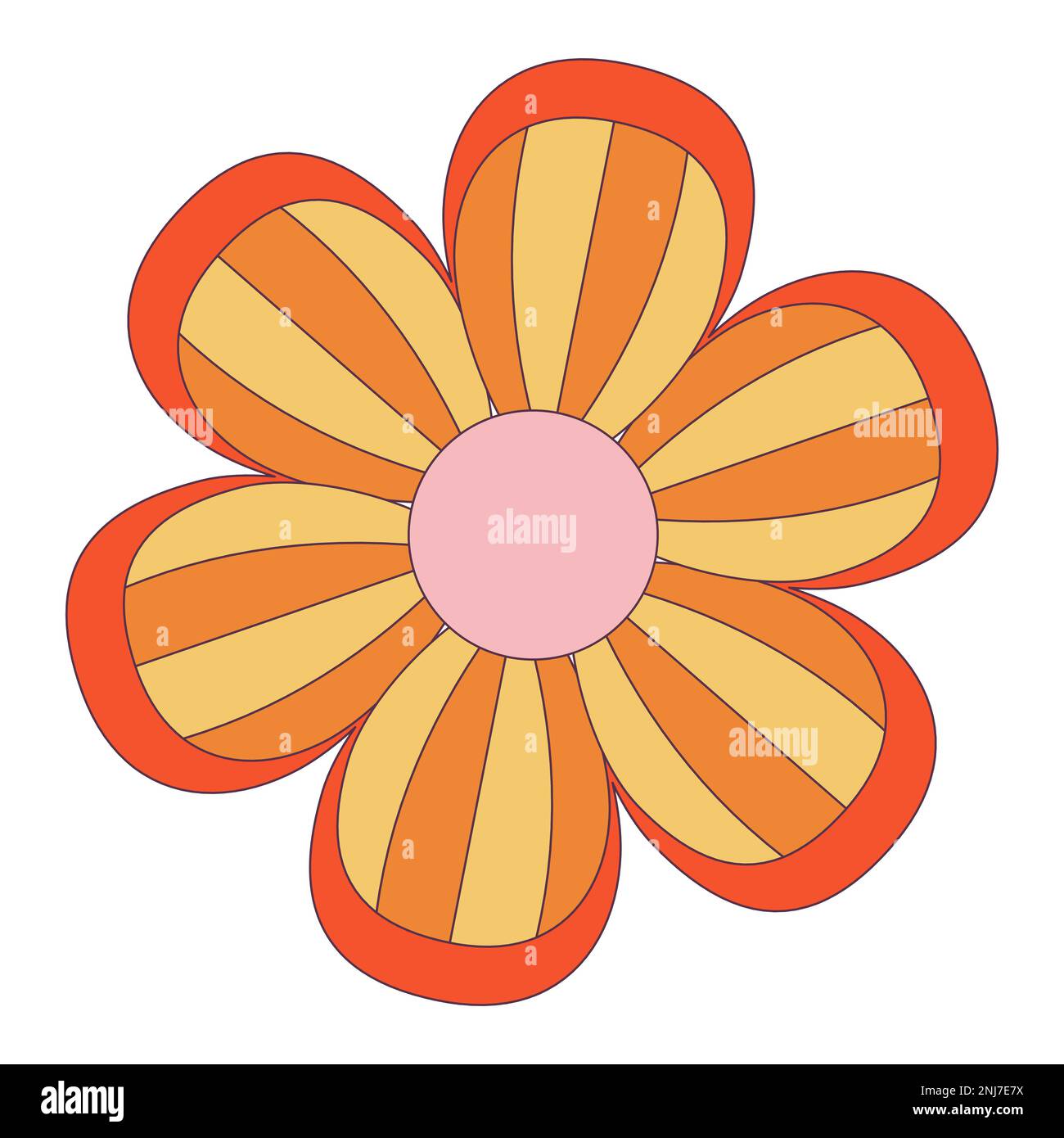 Rétro 70s Groovy hippie sticker fleur de pâquerette. Élément de dessin animé psychédélique - illustration funky dans le style hippy vintage. Illustration vectorielle plate pour Illustration de Vecteur
