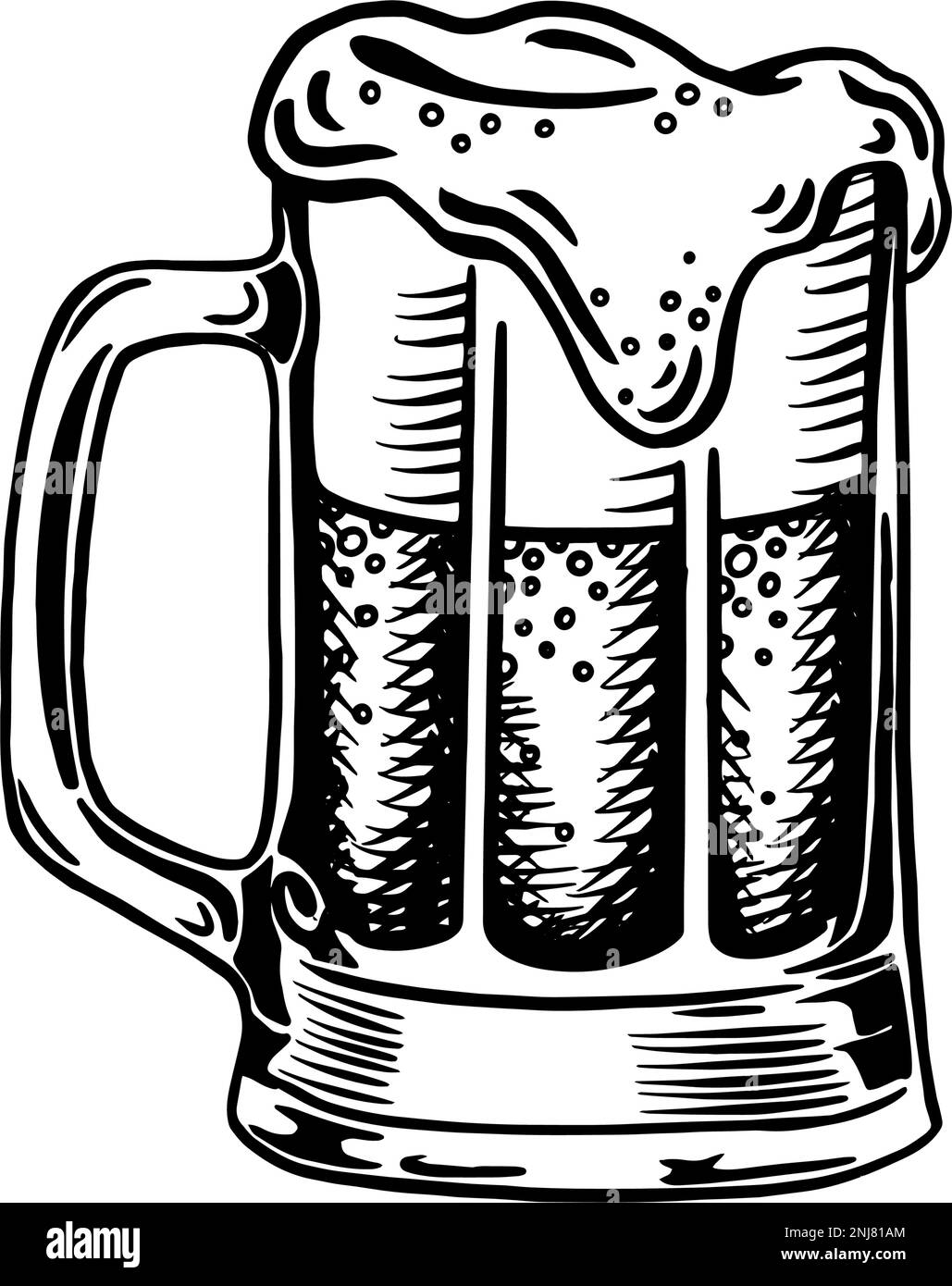 Tasse de bière dessinée à la main de style dessin animé vectoriel. Isolé sur fond blanc. Illustration de Vecteur