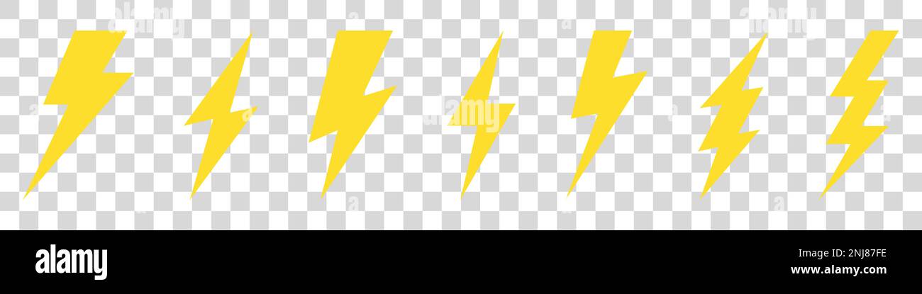 Ensemble de logos de éclair électrique Vector isolé sur fond blanc pour symbole de puissance électrique, affiche, t-shirt. Icône Thunder. Pictogramme de tempête. Flash Illustration de Vecteur