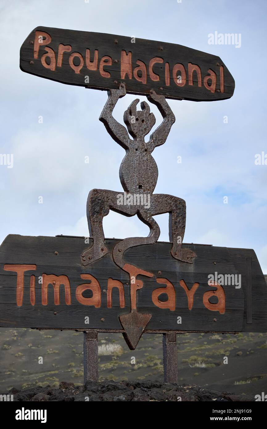 cesar manrique a conçu le logo diablo pour le parc national de timanfaya parque nacional timanfaya Lanzarote, îles Canaries, Espagne Banque D'Images