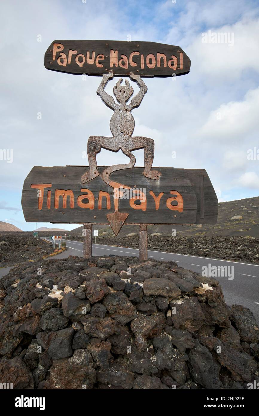 cesar manrique a conçu le logo diablo pour le parc national de timanfaya parque nacional timanfaya Lanzarote, îles Canaries, Espagne Banque D'Images