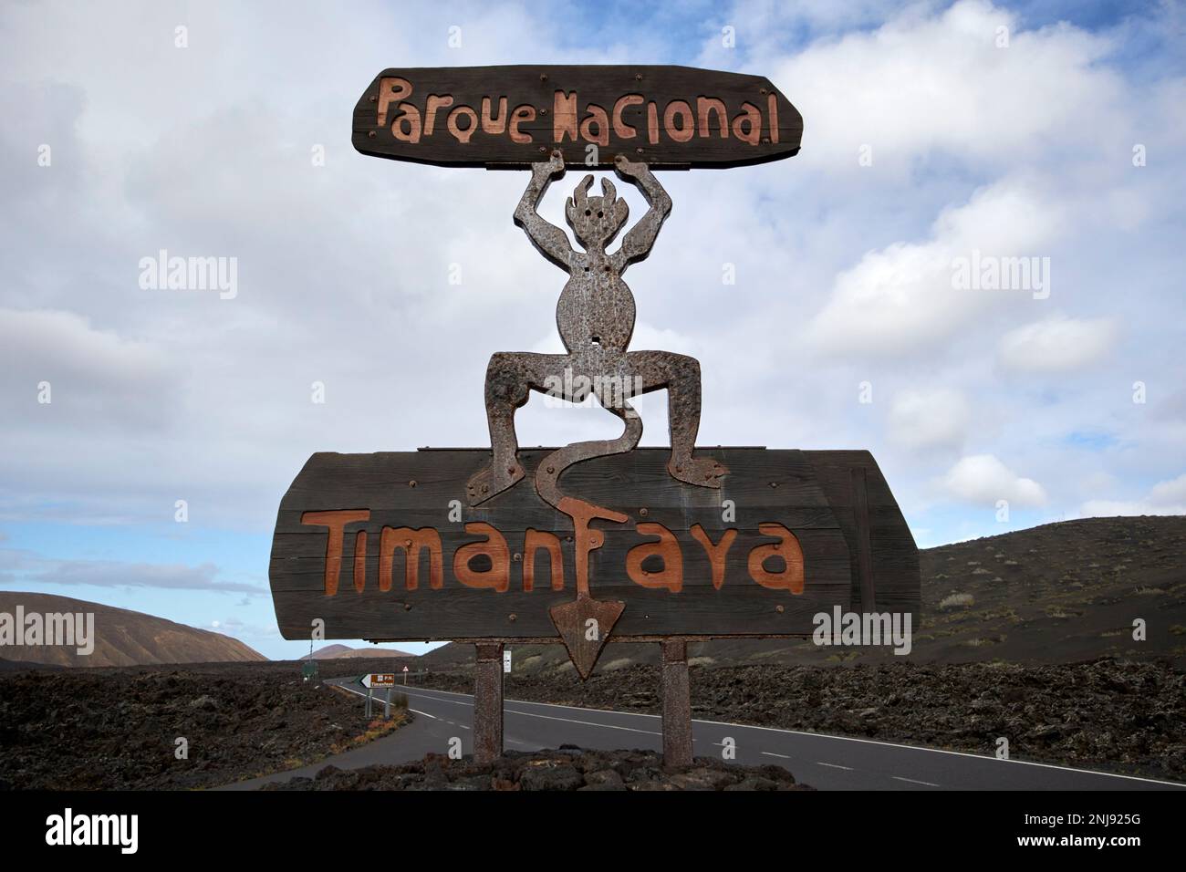 cesar manrique a conçu le logo diablo pour le parc national de timanfaya parque nacional timanfaya Lanzarote, îles Canaries, Espagne Banque D'Images