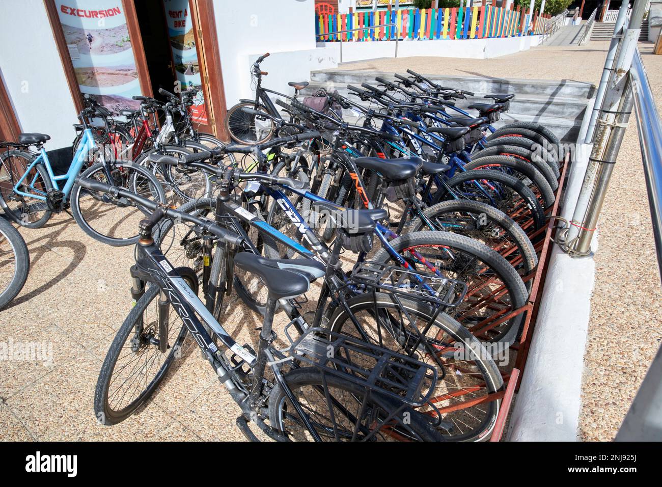 Beaucoup de vélos à louer dans un magasin de location playa blanca Lanzarote, îles Canaries, Espagne Banque D'Images