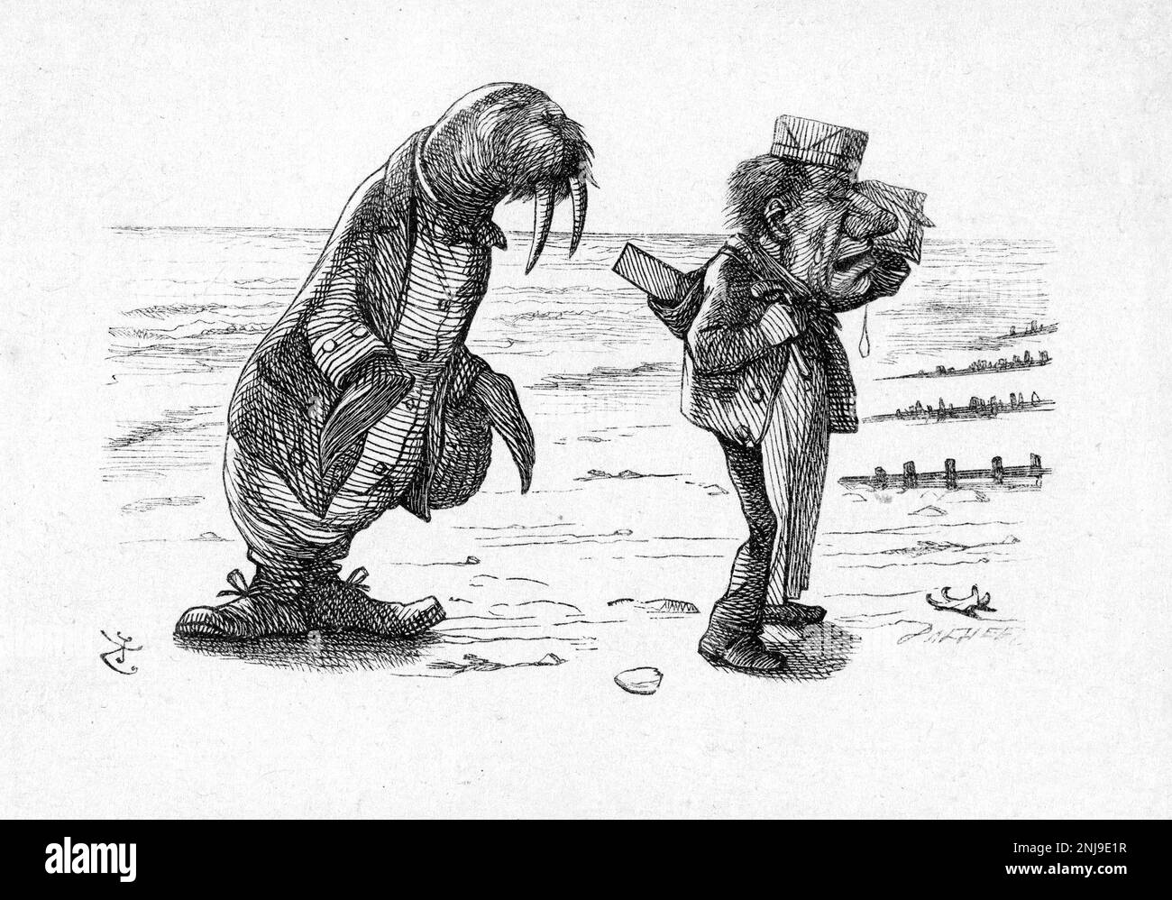 The Walrus and the Carpenter, une illustration de Sir John Tenniel pour Lewis Carroll, « Through the look-Glass, and What Alice y trouva », gravure en bois, 1872 Banque D'Images