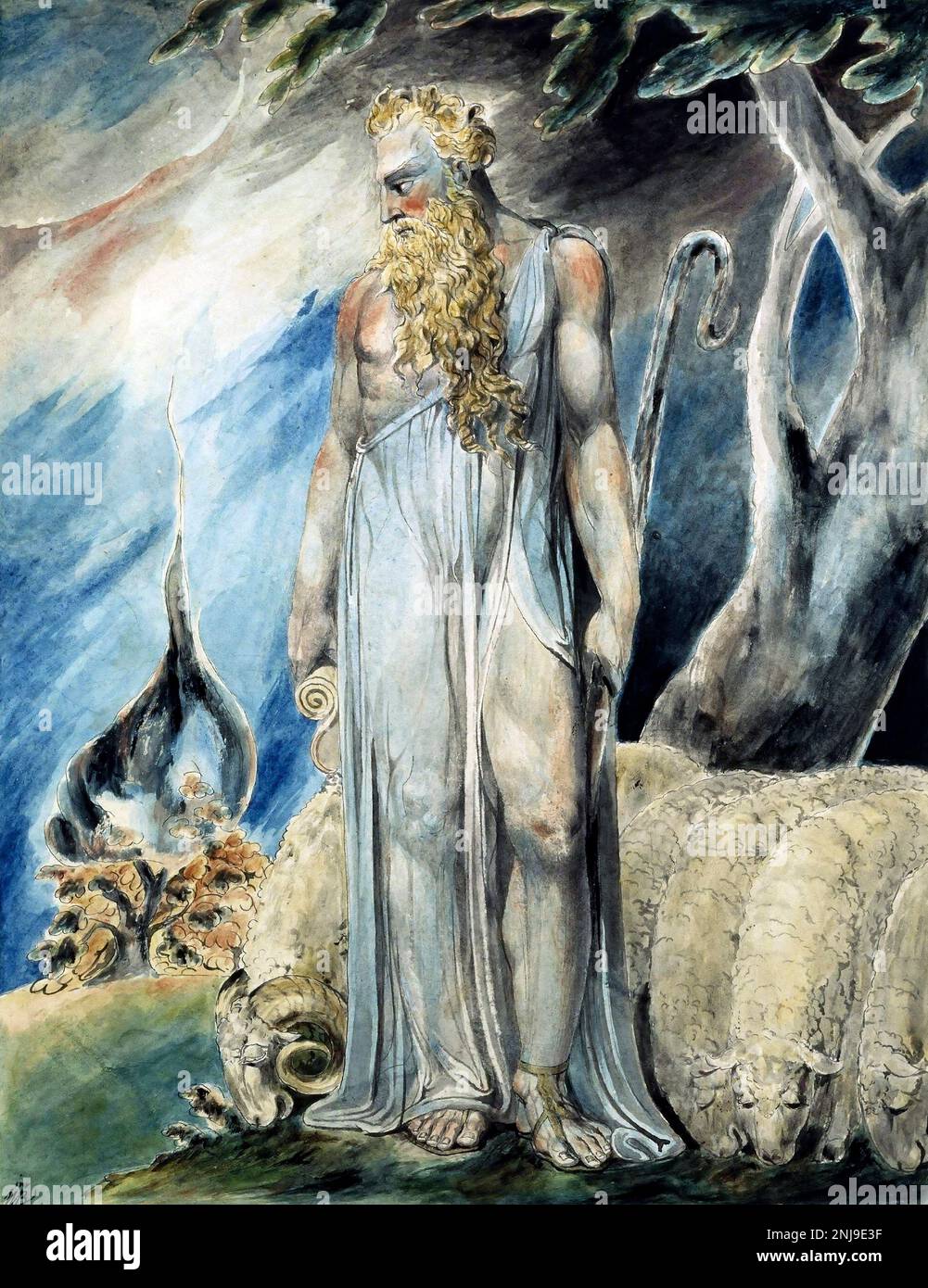 Moïse et le Bush brûlant par William Blake, aquarelle, c. 1800-03 Banque D'Images