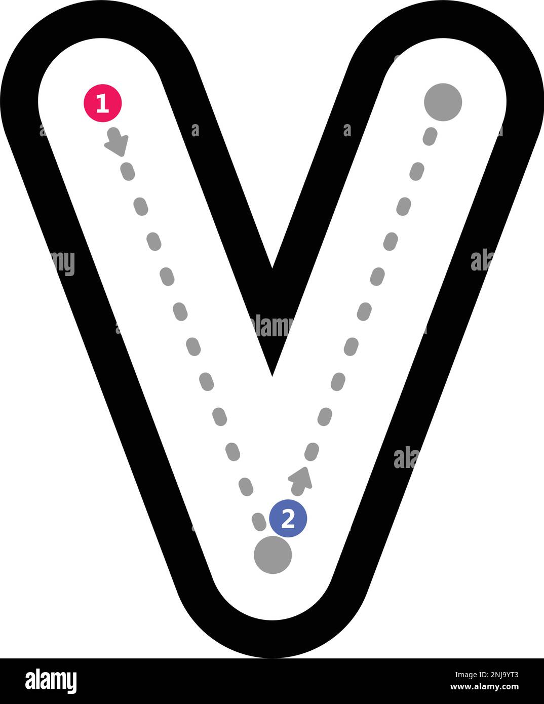 Tracé lettre de l'alphabet v minuscule élément de ligne pointillée de préécriture pour les enfants de maternelle et d'âge préscolaire feuille de travail pour la pratique de l'écriture manuscrite Illustration de Vecteur