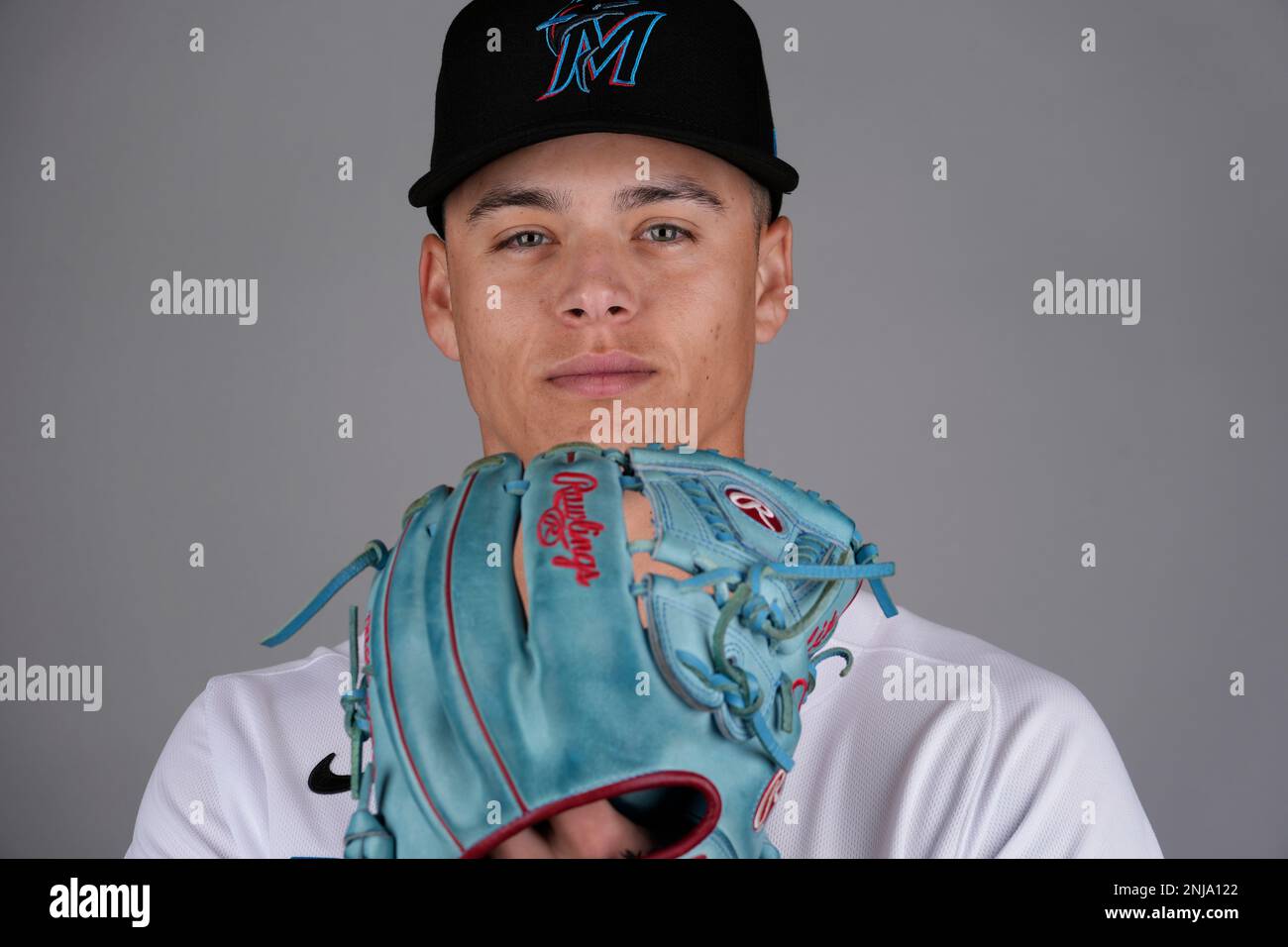 This is a 2023 photo of Eli Villalobos of the Miami Marlins baseball team. This image reflects the Marlins active roster as of Wednesday, Feb. 22, 2023, when this image was taken. (AP Photo/Jeff Roberson) Banque D'Images