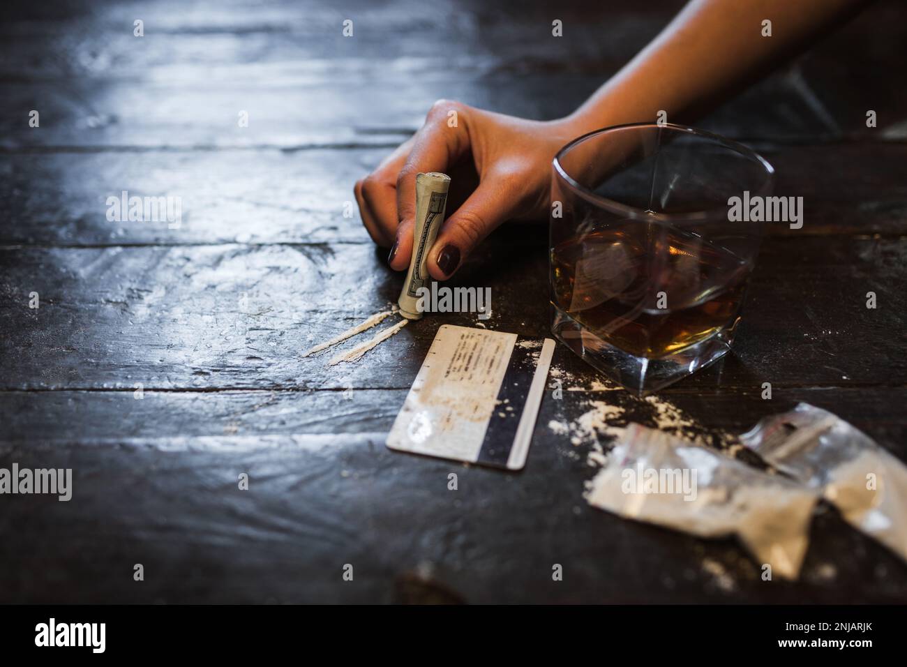 cocaïne dépendance à l'alcool mode de vie préjudiciable Banque D'Images