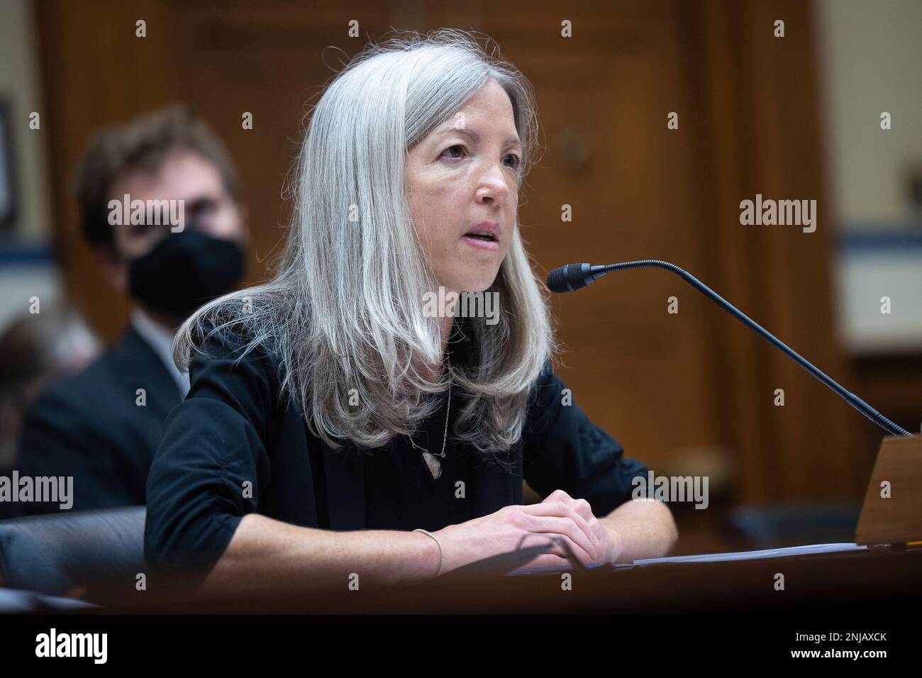 International Center for Not-for-Profit Law Senior Legal Advisor Elly Page testifies during a House Oversight and Reform Subcommittee on Civil Rights and Civil Liberties hearing on Capitol Hill Sept. 14, 2022. (Francis Chung/E&E News/POLITICO via AP Images) Banque D'Images