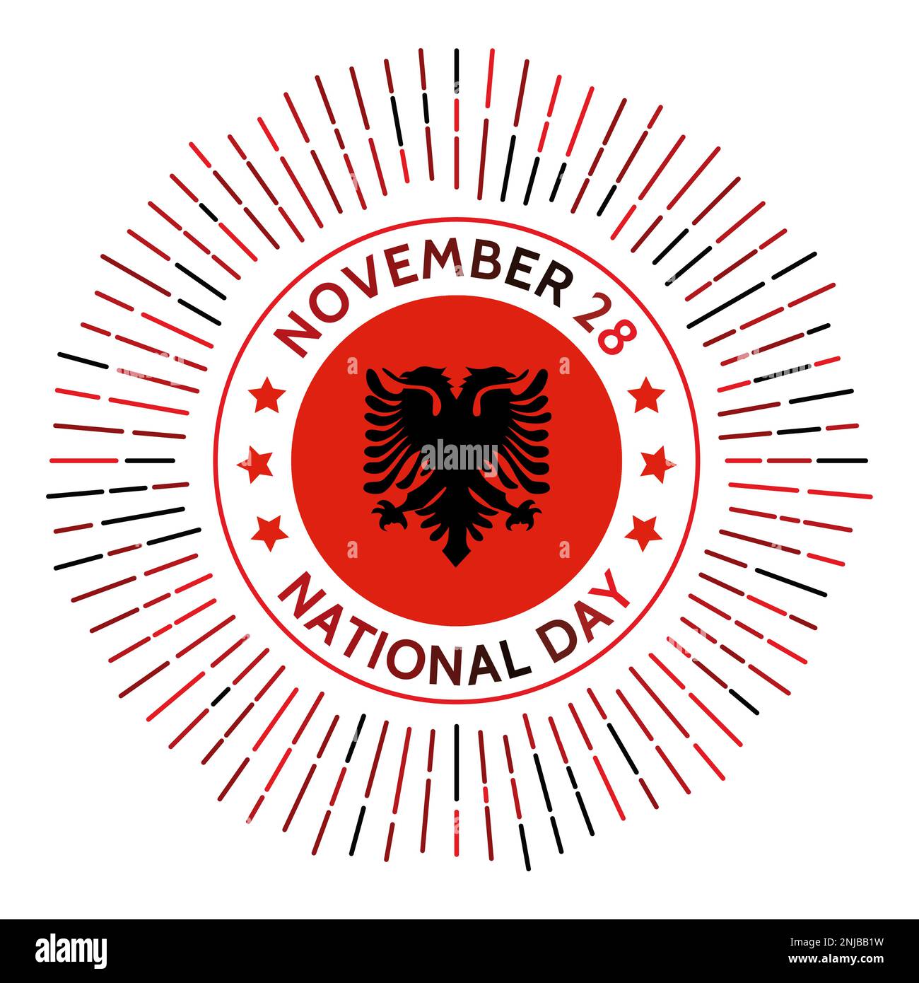 Insigne de la journée nationale de l'Albanie. Déclaré par Ismail Qemal Vlora en 1912 et marqué la fin de cinq siècles de règne ottoman. Célébré sur 28 novembre. Illustration de Vecteur